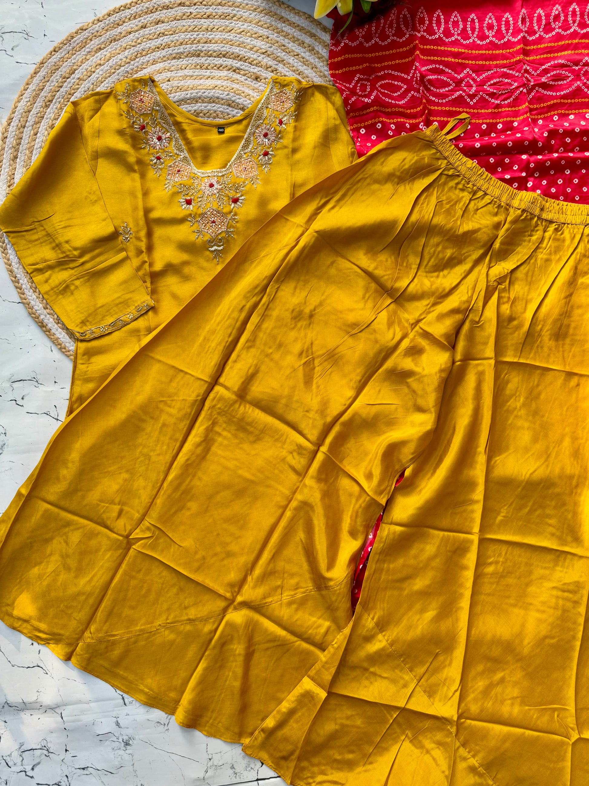 “SHARARA” Yellow shades dola silk kurti sharara with gajji silk dupatta set