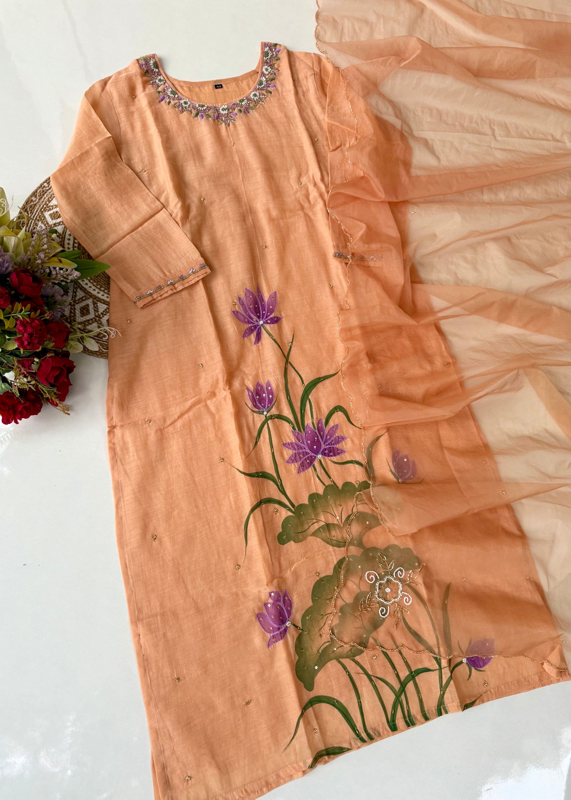 “Aavya” Premium Mul Chanderi handwork kurta set