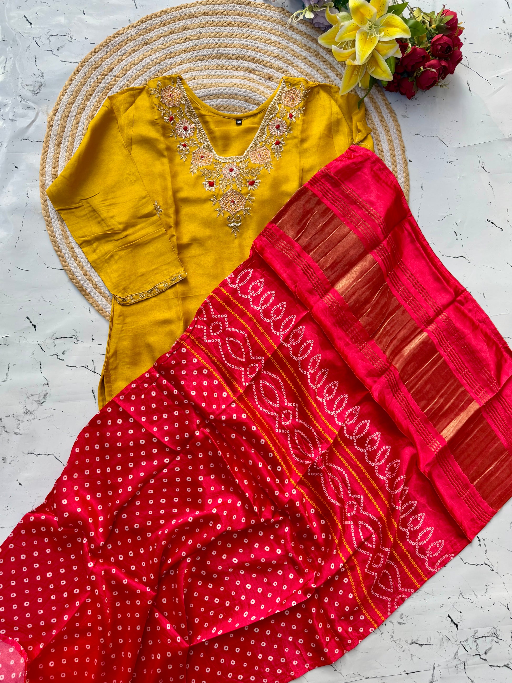 “SHARARA” Yellow shades dola silk kurti sharara with gajji silk dupatta set