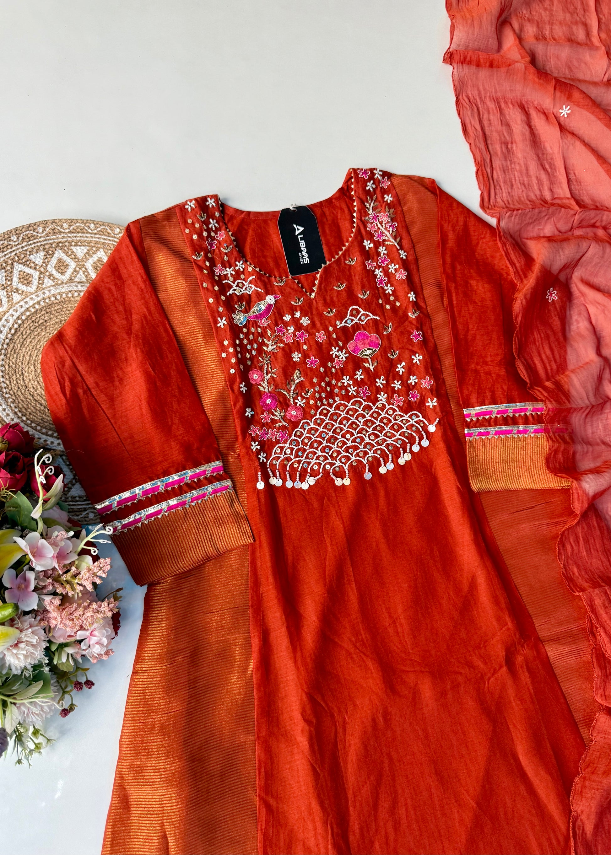 “Ishani” Premium Mul Chanderi A line Anarkali Kurta Set