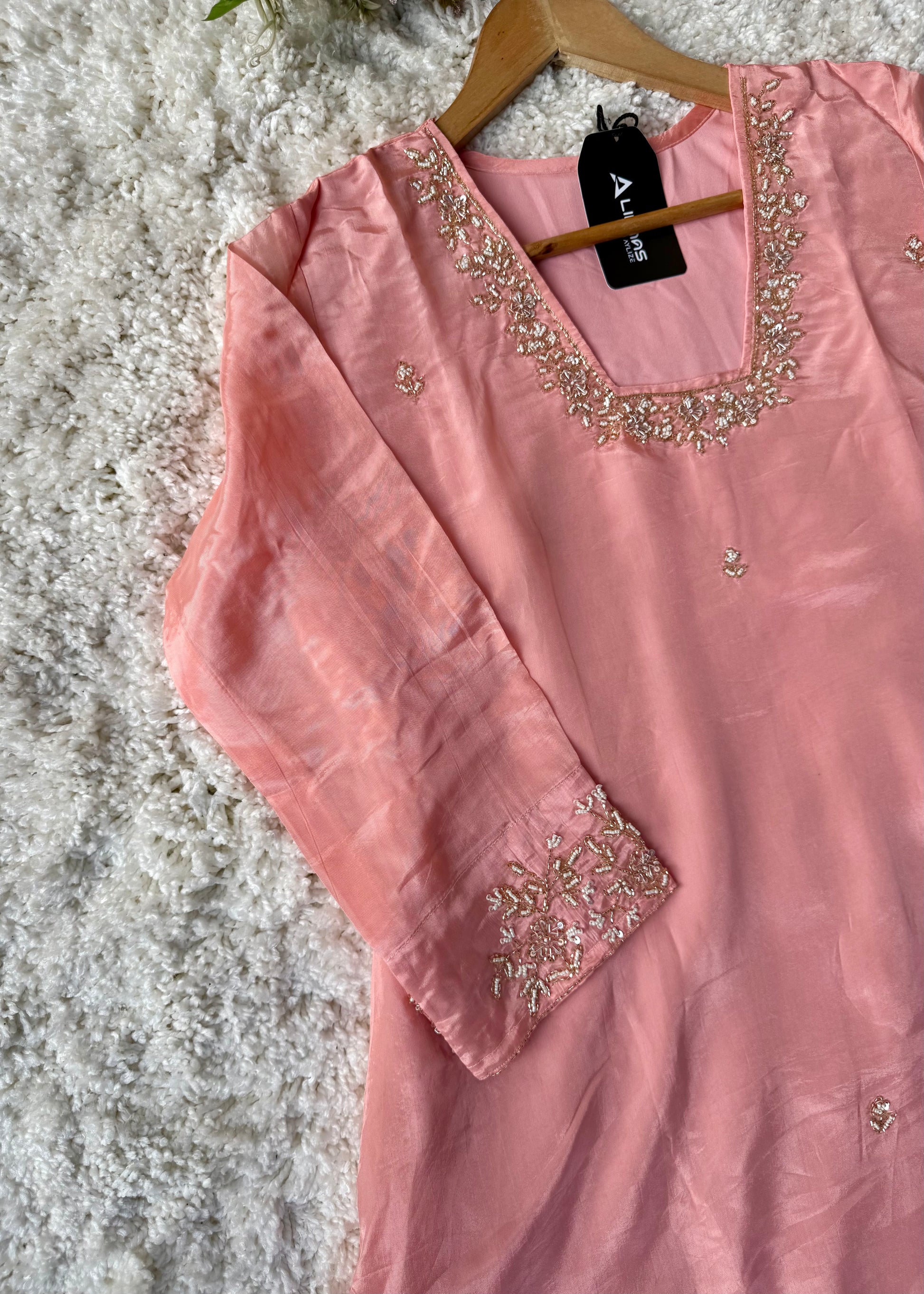 “Inayat” Premium Chinnon handcrafted A- Line  kurta set