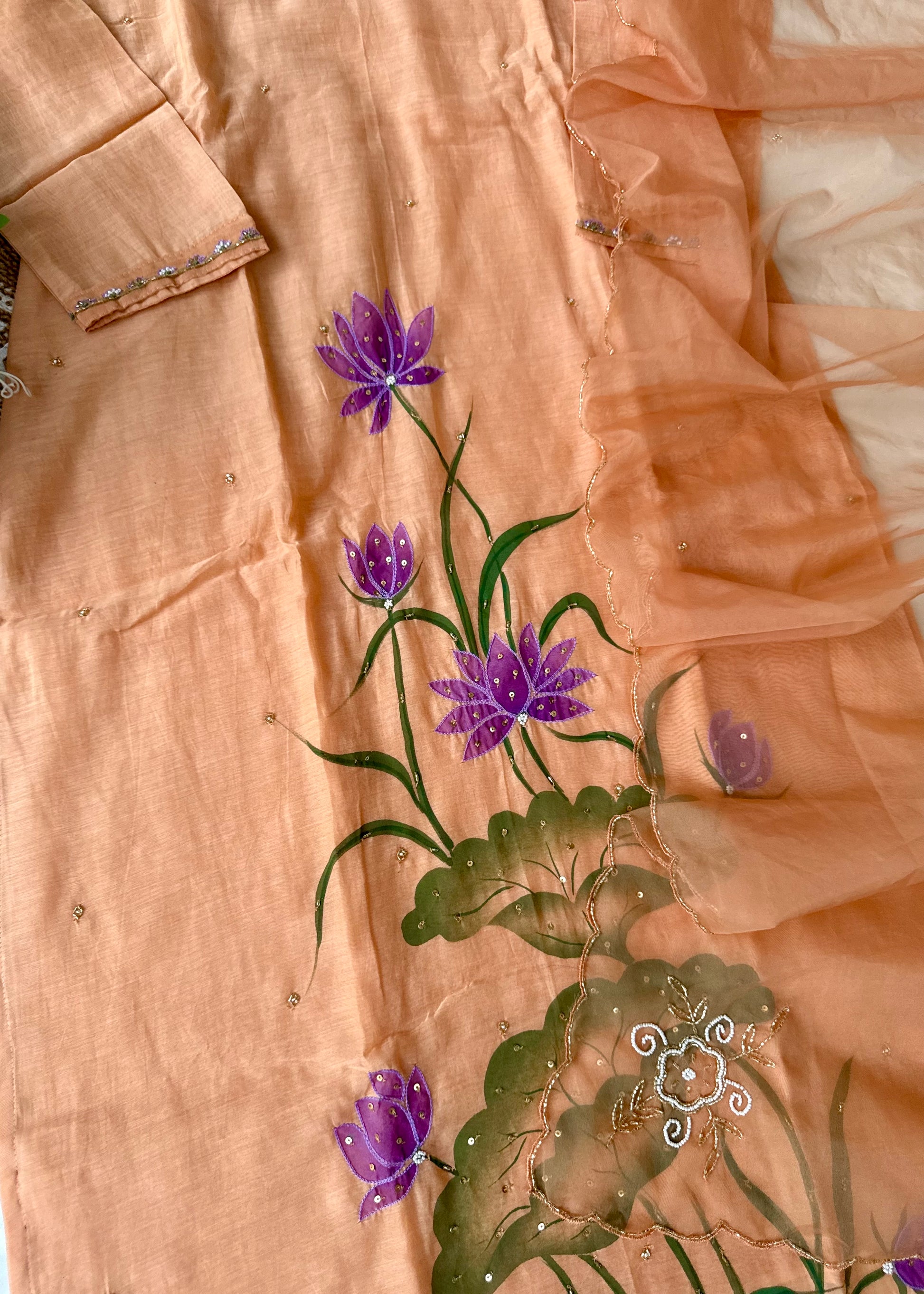 “Aavya” Premium Mul Chanderi handwork kurta set
