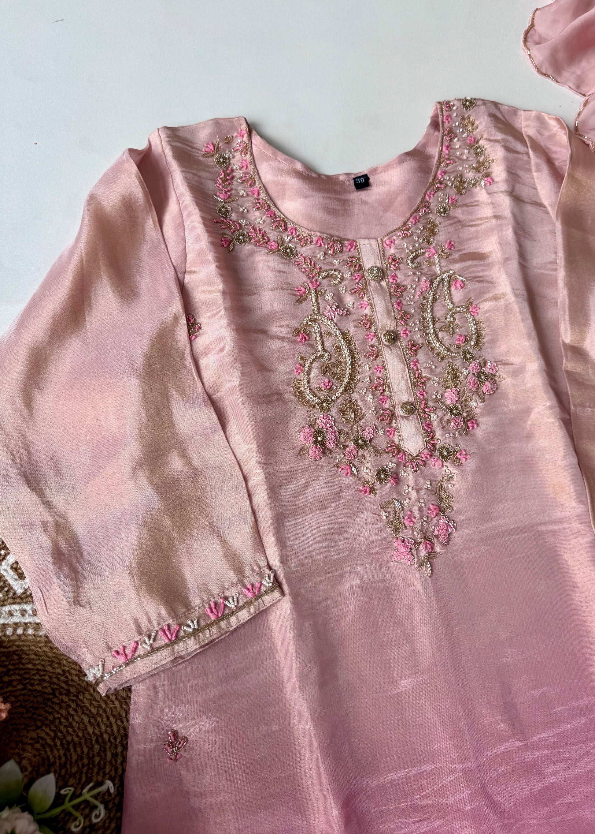 “Aashvi” Ombre Tissue Silk Handwork Suit Set