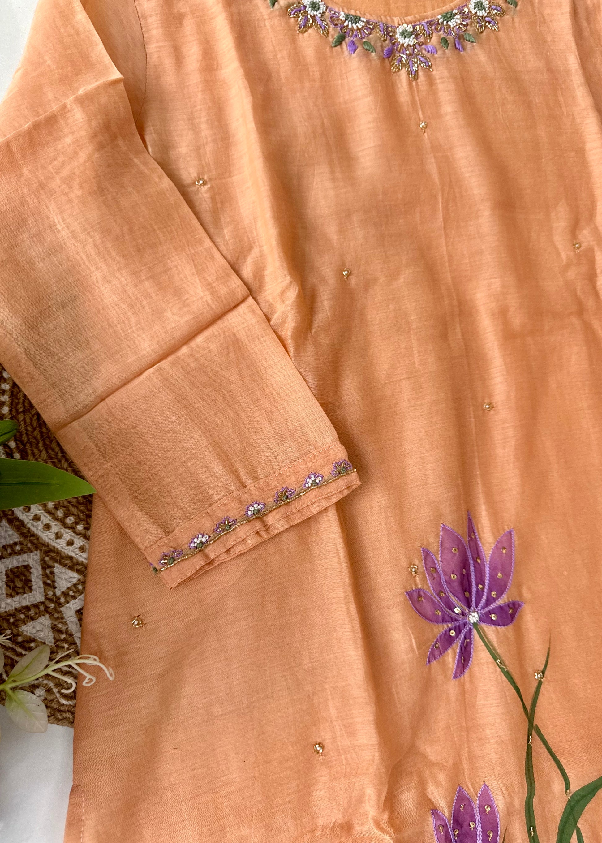 “Aavya” Premium Mul Chanderi handwork kurta set