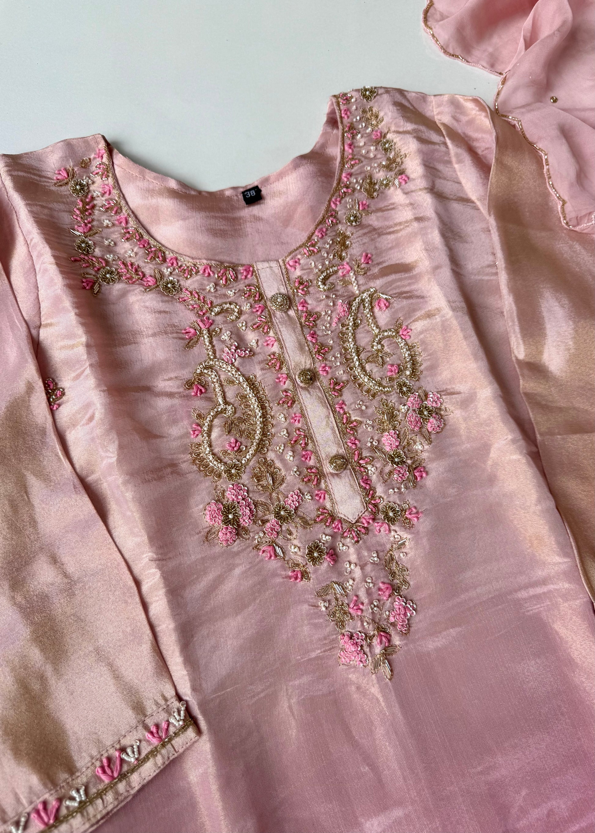 “Aashvi” Ombre Tissue Silk Handwork Suit Set