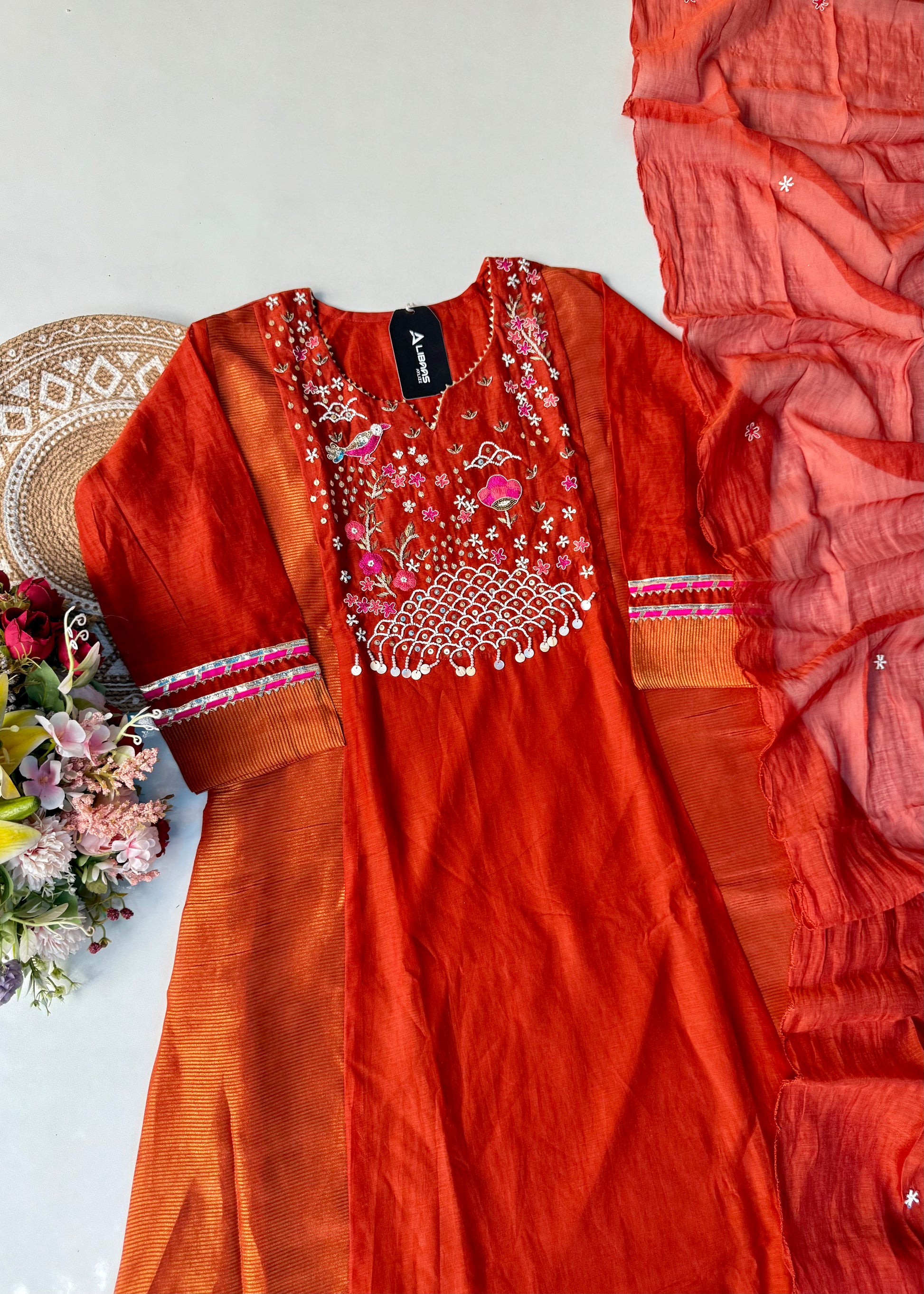 “Ishani” Premium Mul Chanderi A line Anarkali Kurta Set