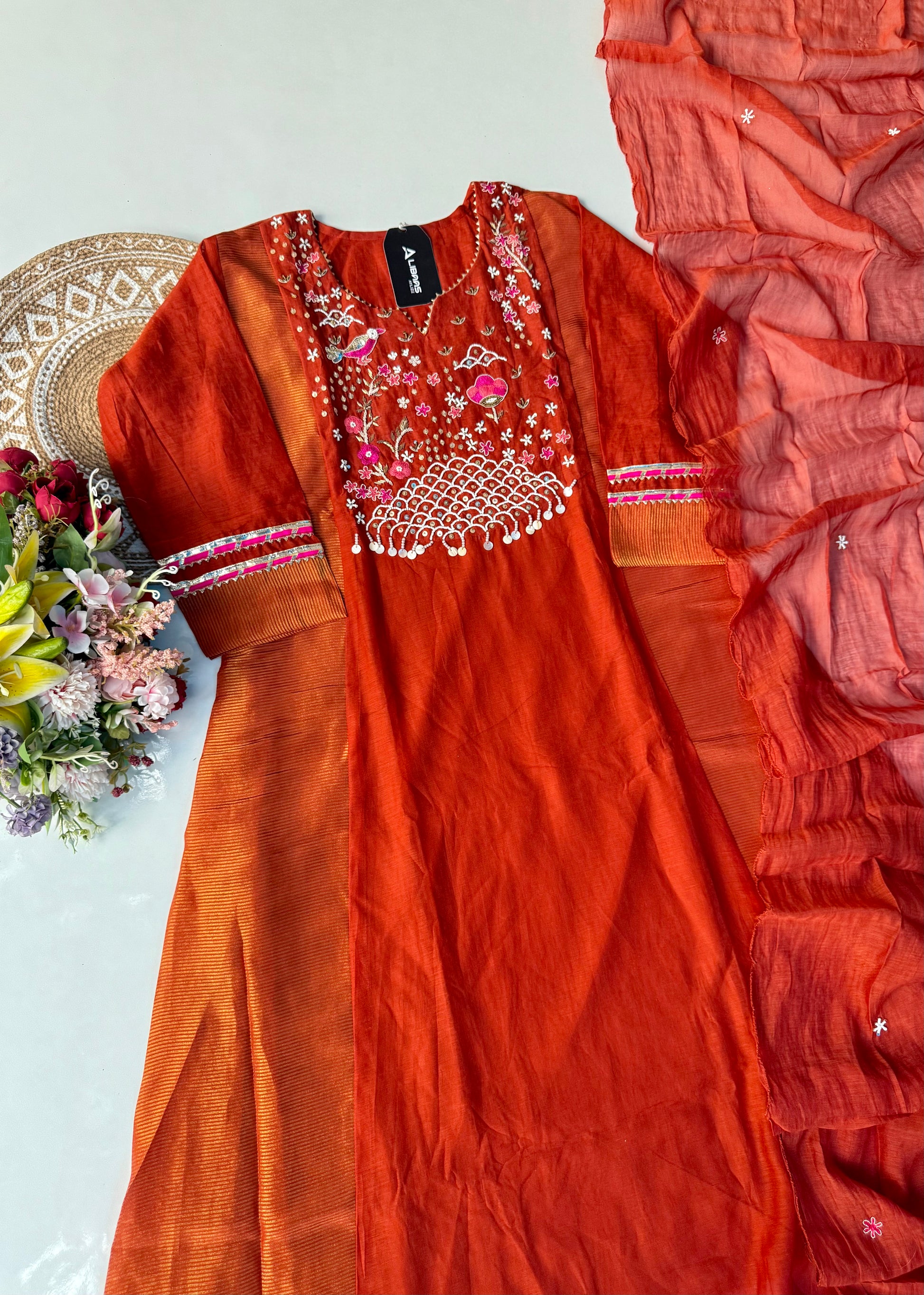 “Ishani” Premium Mul Chanderi A line Anarkali Kurta Set