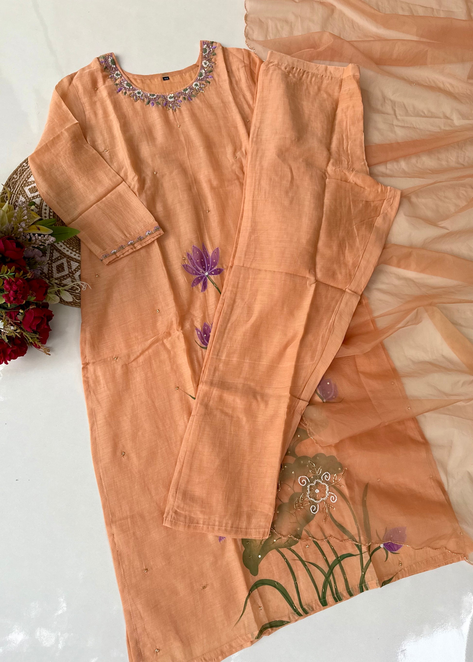 “Aavya” Premium Mul Chanderi handwork kurta set