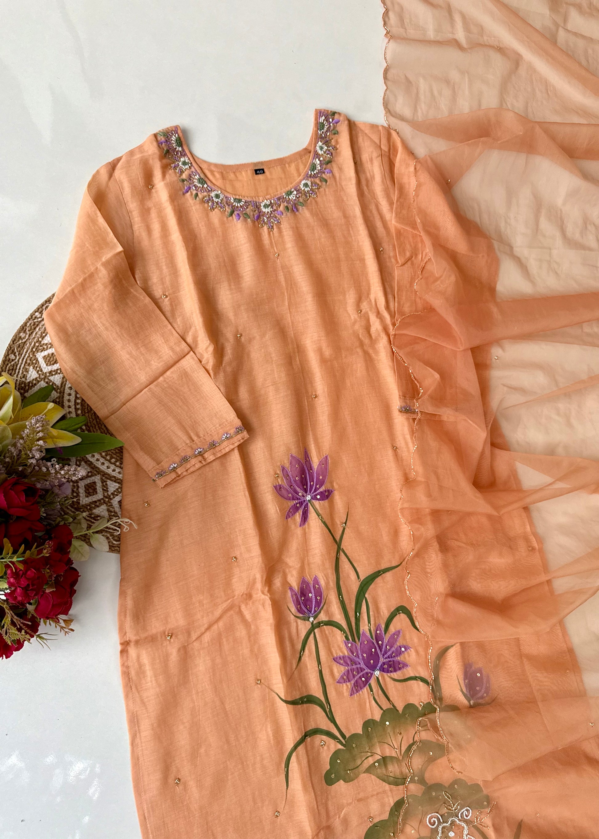 “Aavya” Premium Mul Chanderi handwork kurta set
