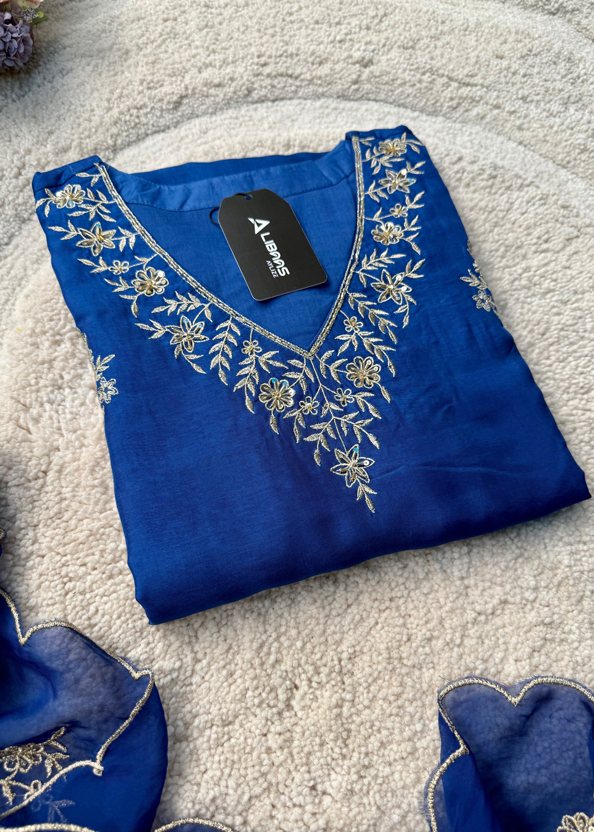 “Vanya” Beautiful Blue Dola silk handcrafted kurta set
