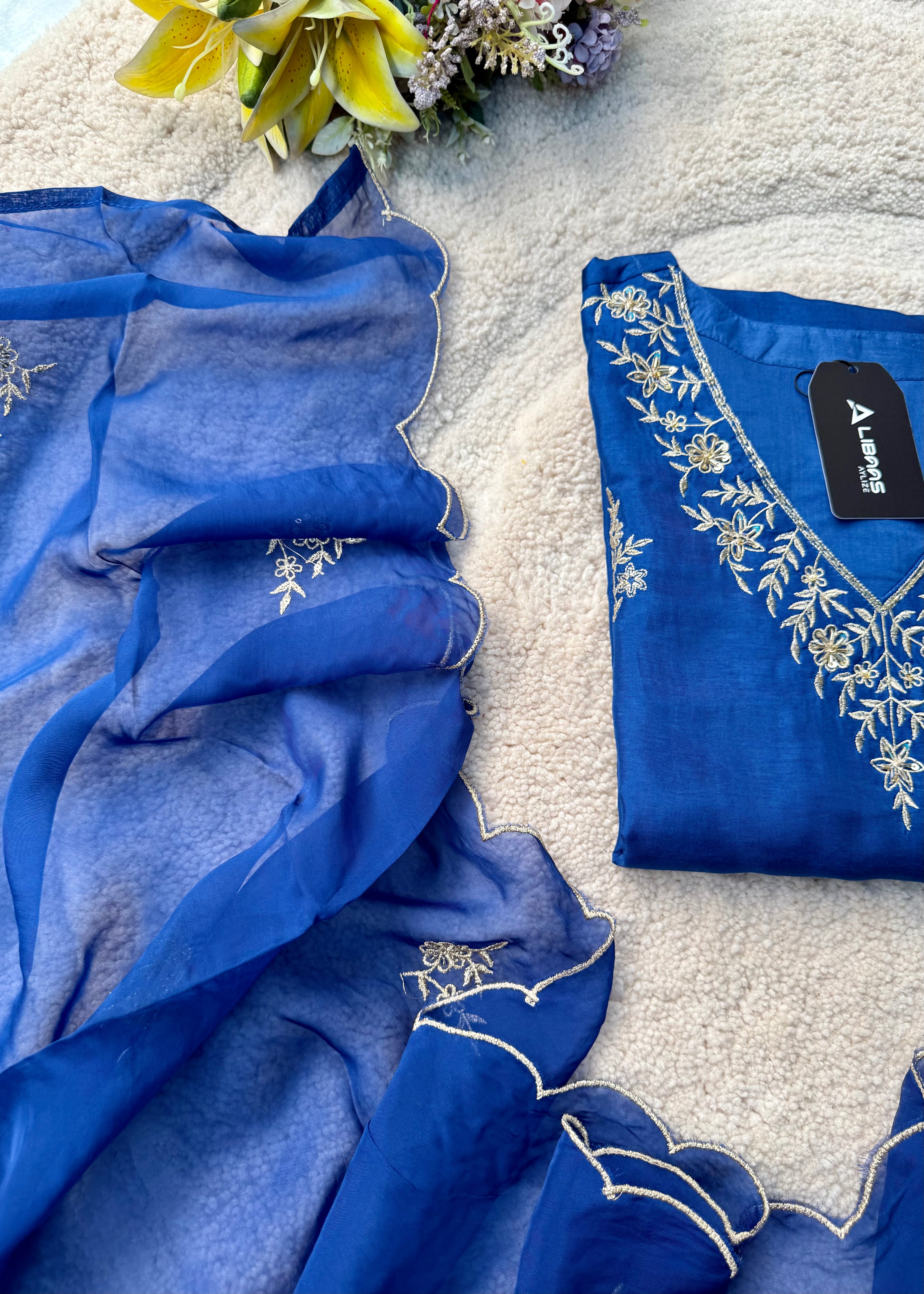 “Vanya” Beautiful Blue Dola silk handcrafted kurta set