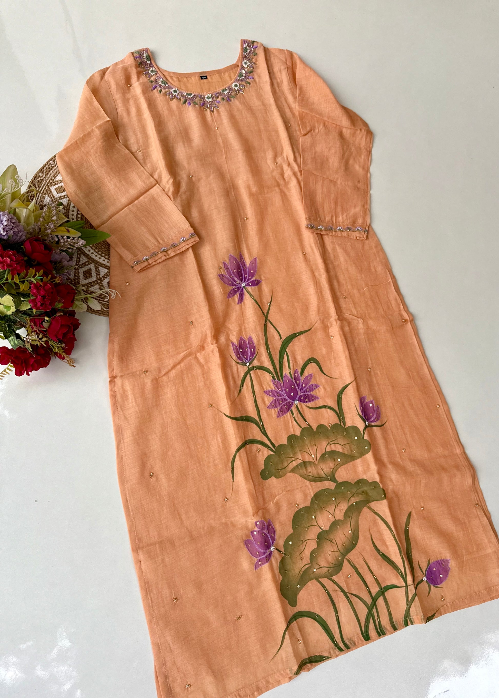 “Aavya” Premium Mul Chanderi handwork kurta set