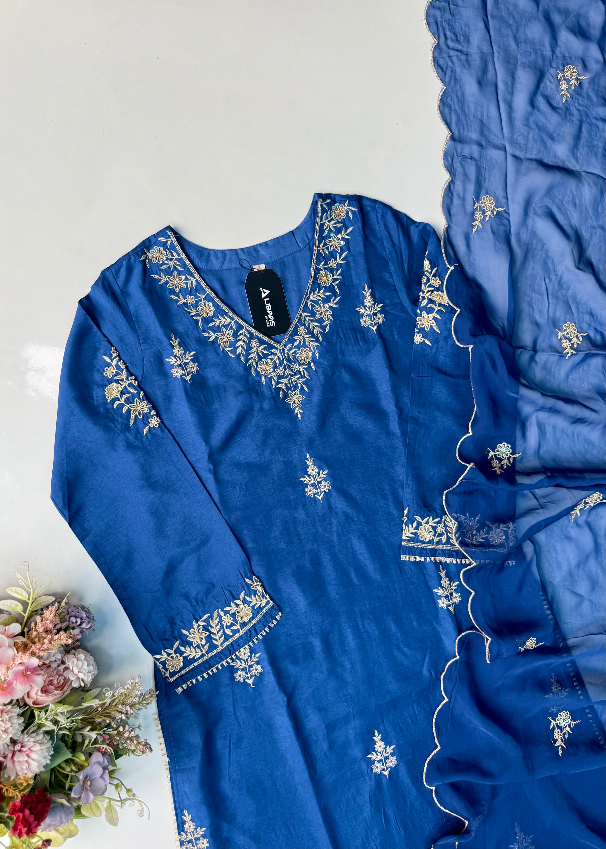 “Vanya” Beautiful Blue Dola silk handcrafted kurta set