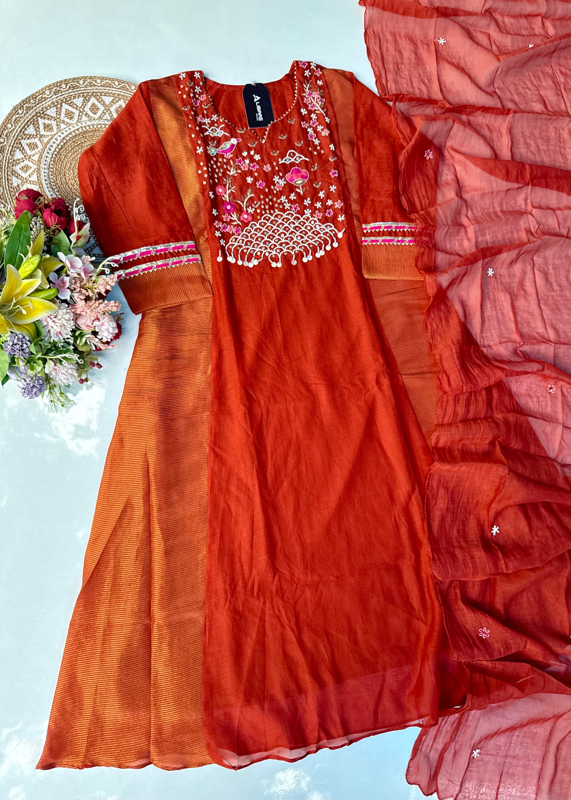 “Ishani” Premium Mul Chanderi A line Anarkali Kurta Set