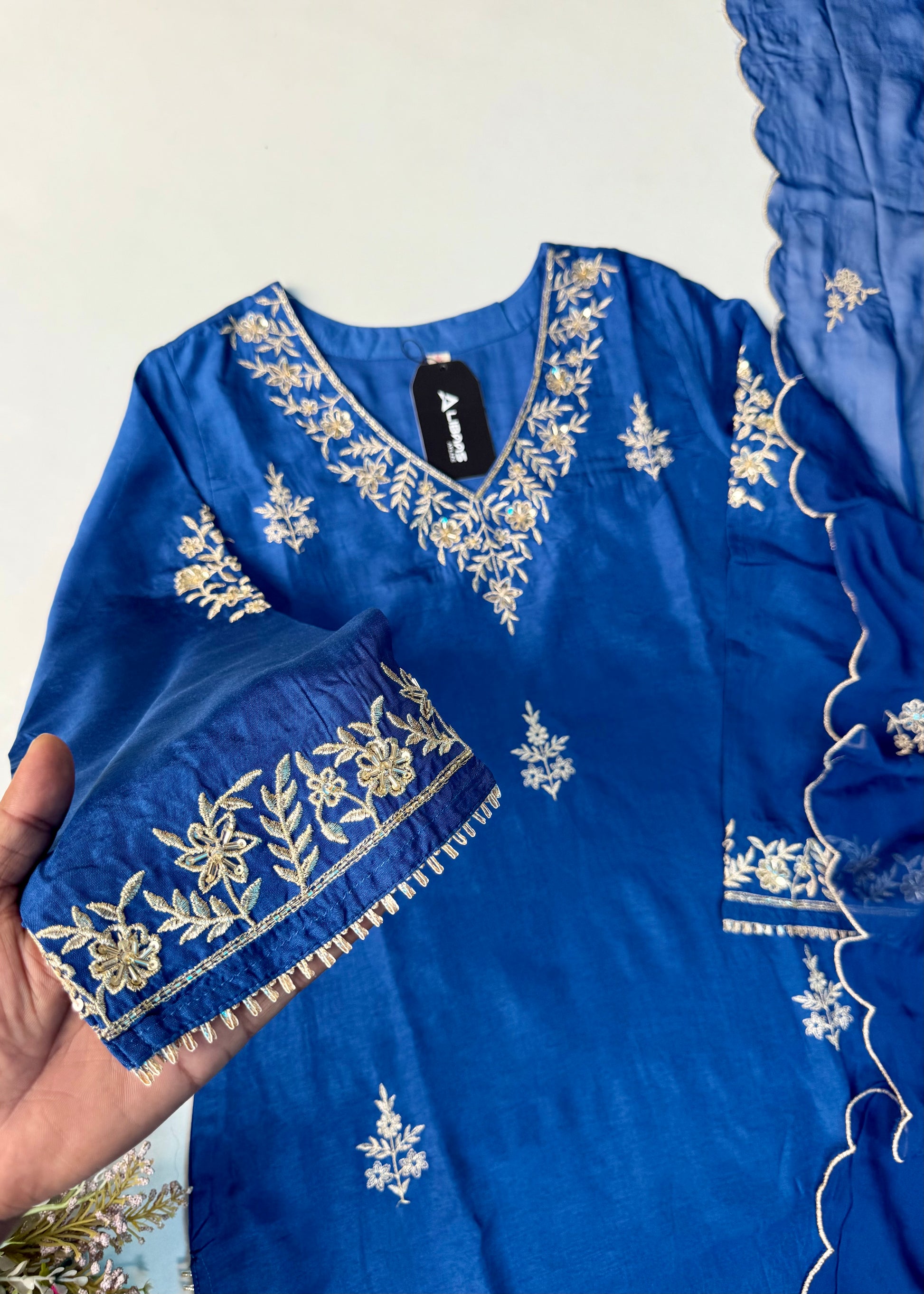 “Vanya” Beautiful Blue Dola silk handcrafted kurta set