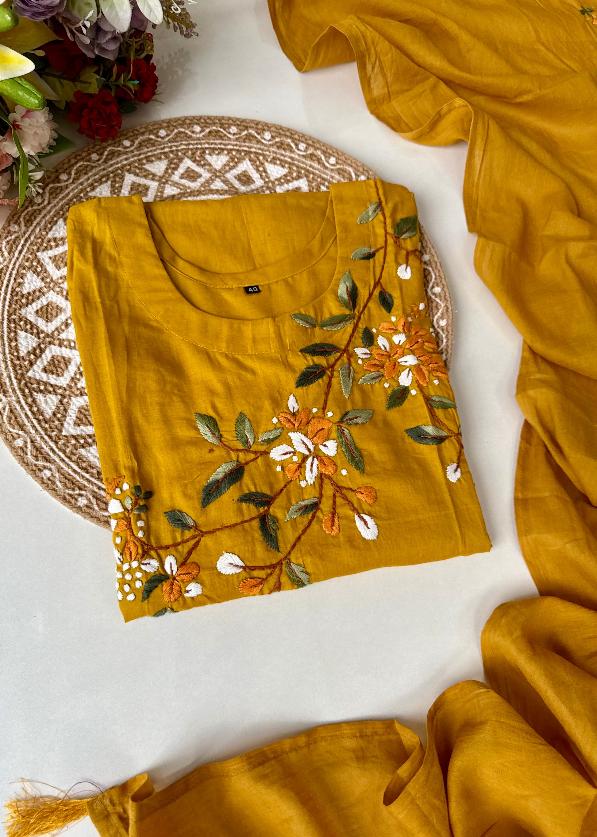“Avnika” Premium cotton thread work kurta set