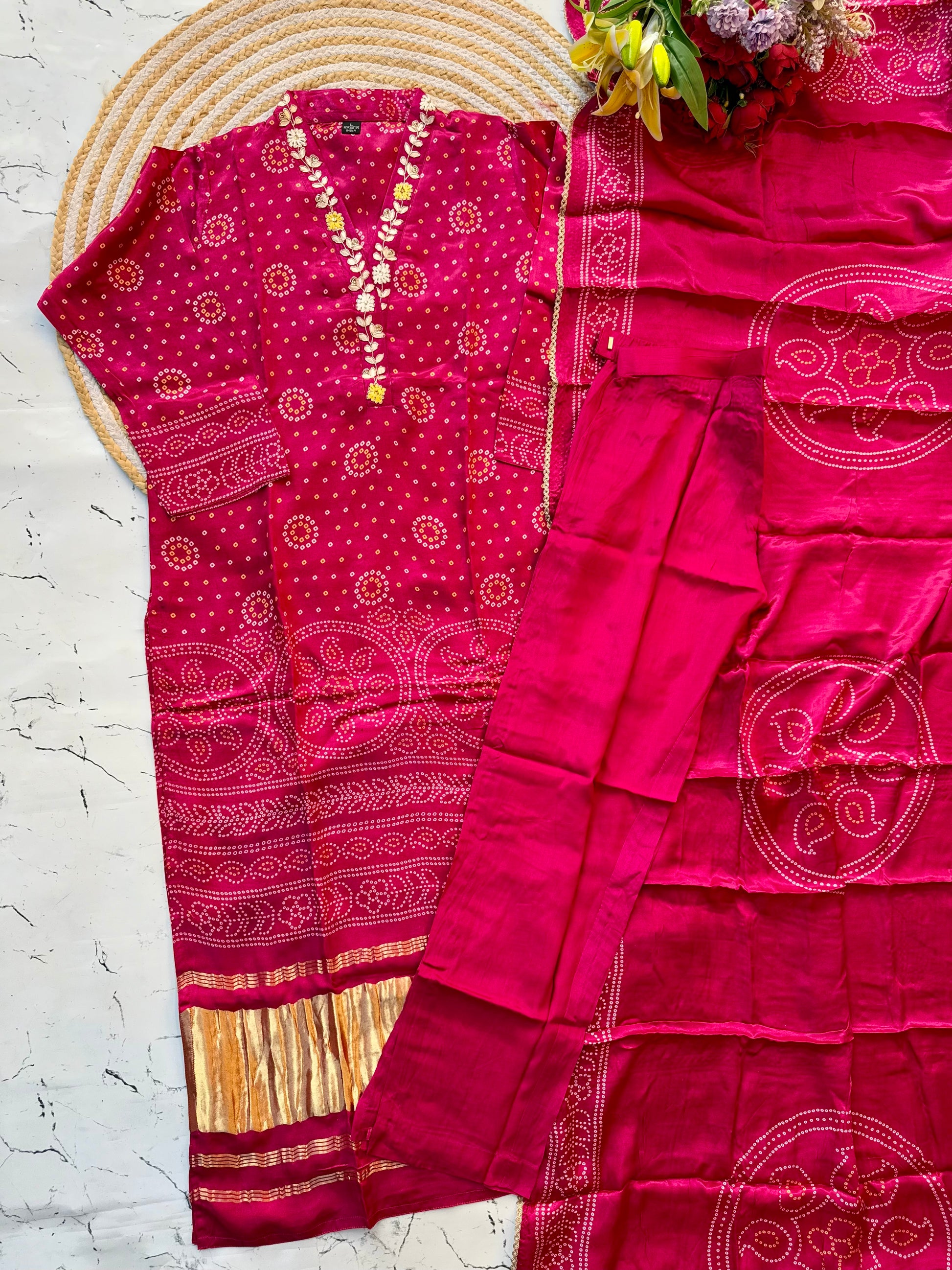 “Afsaana” Gajji silk kurti bottom with gajji silk dupatta set