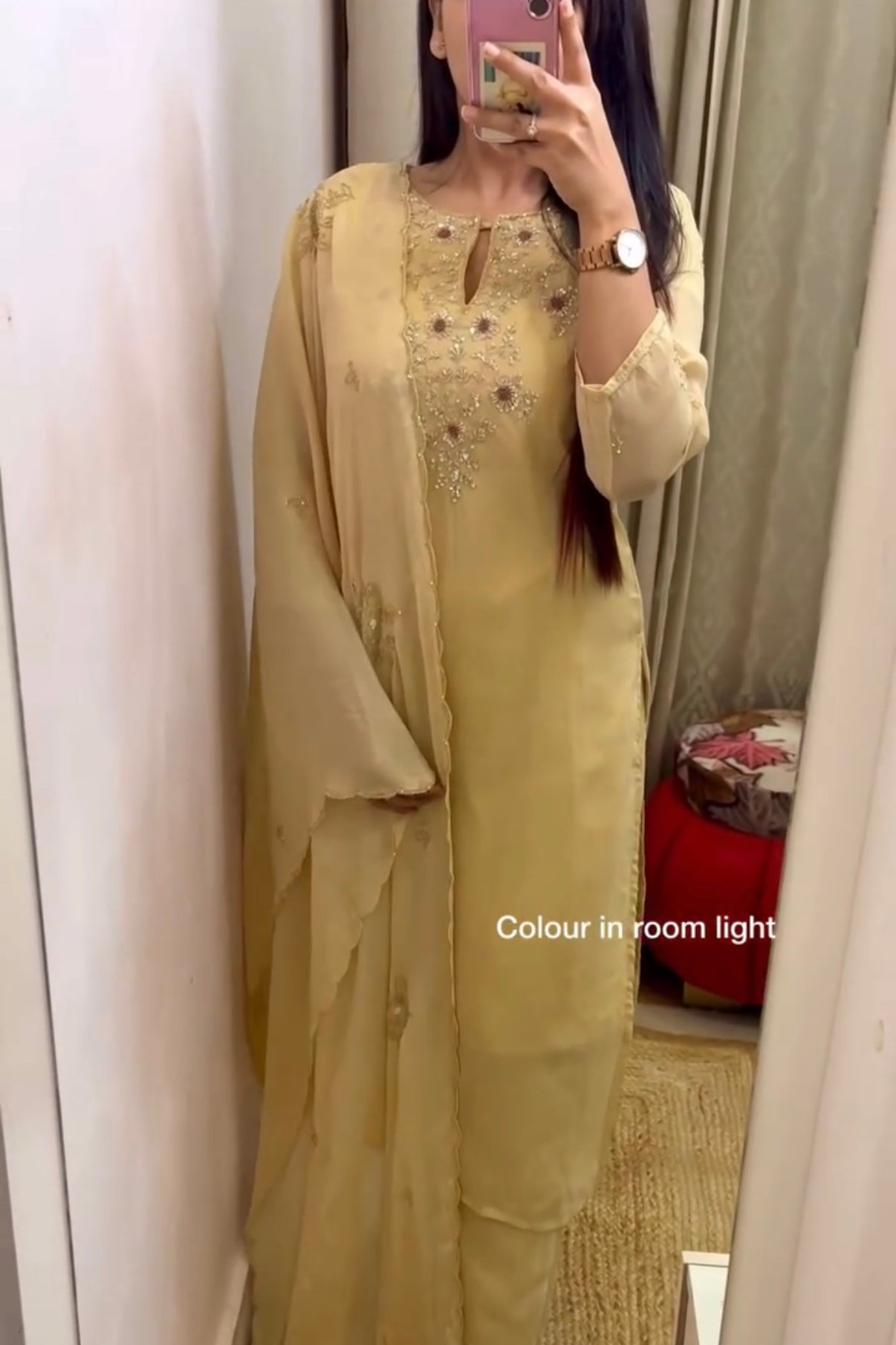 "Palermo” Beige Biscuit viscose organza kurti bottom dupatta set 🛍️