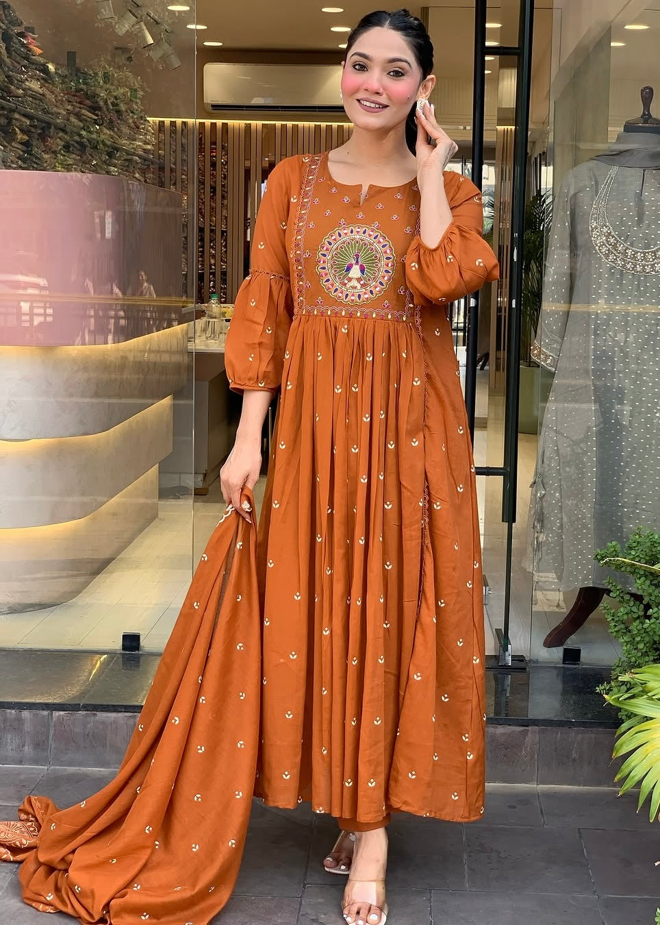 “SHYLA" Premium Mul cotton embroidered work Anarkali suit