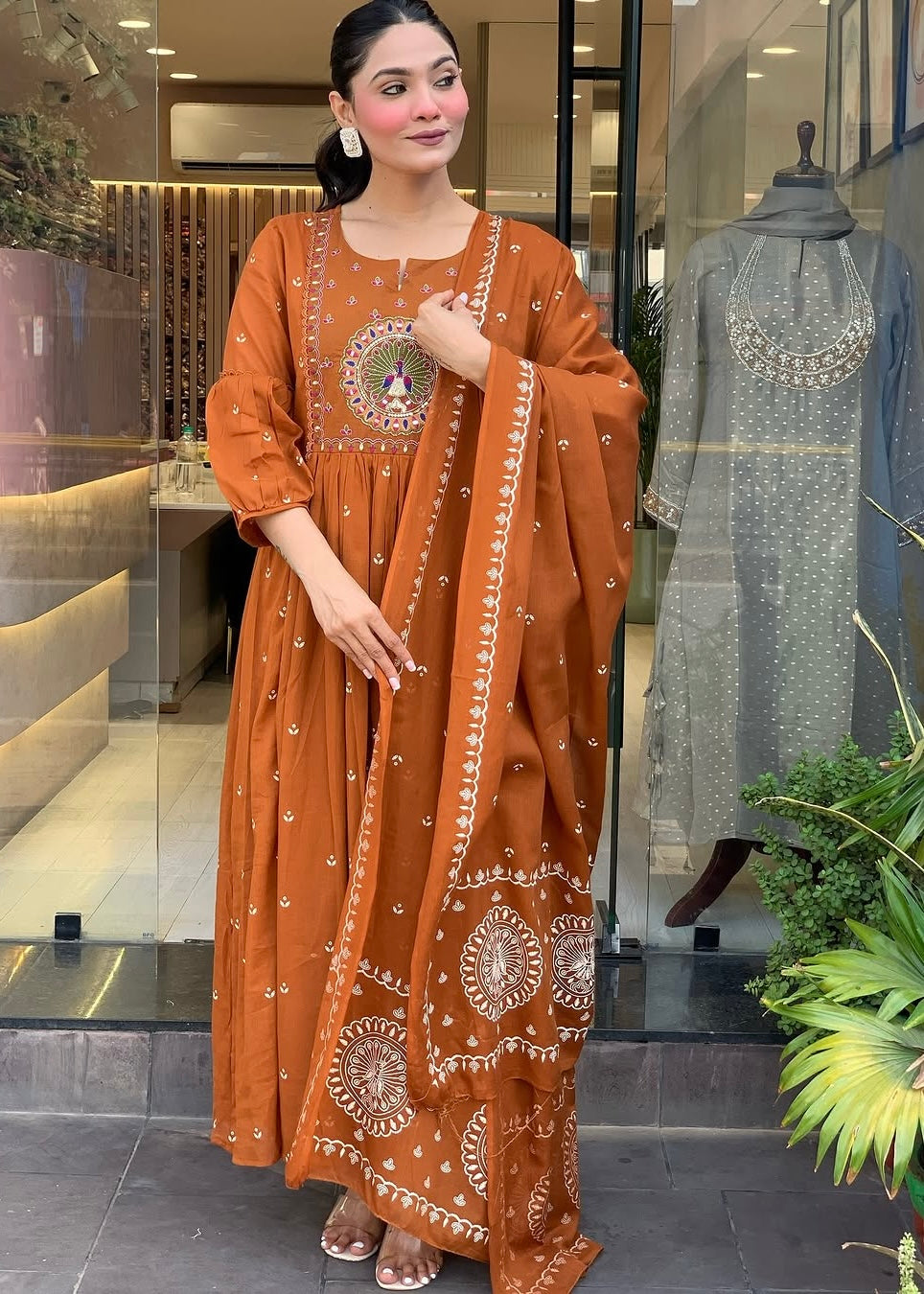 “SHYLA" Premium Mul cotton embroidered work Anarkali suit