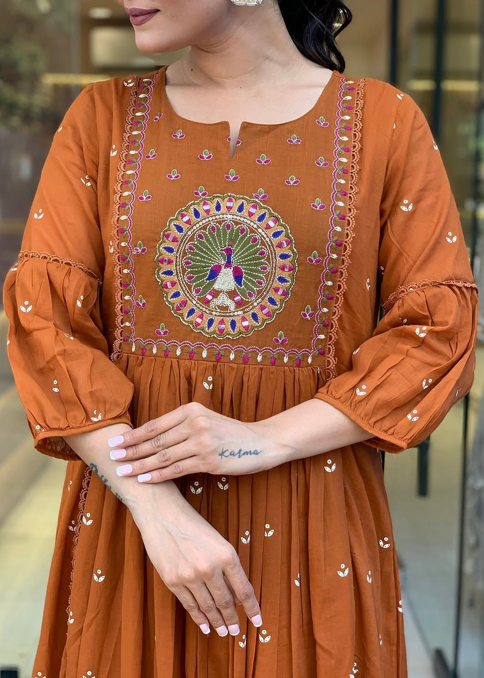 “SHYLA" Premium Mul cotton embroidered work Anarkali suit