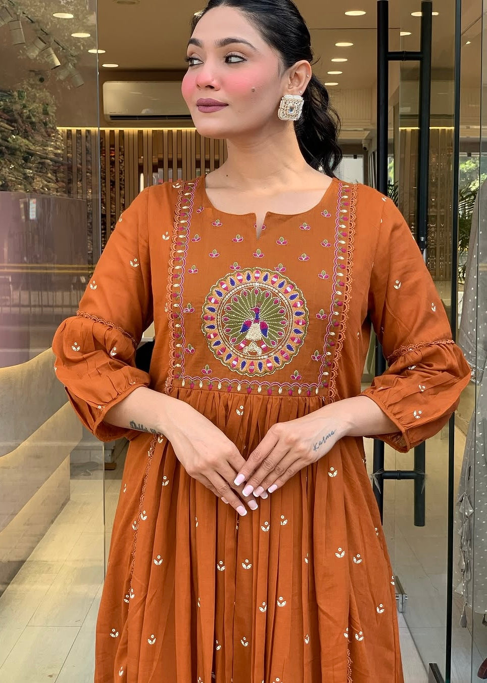 “SHYLA" Premium Mul cotton embroidered work Anarkali suit