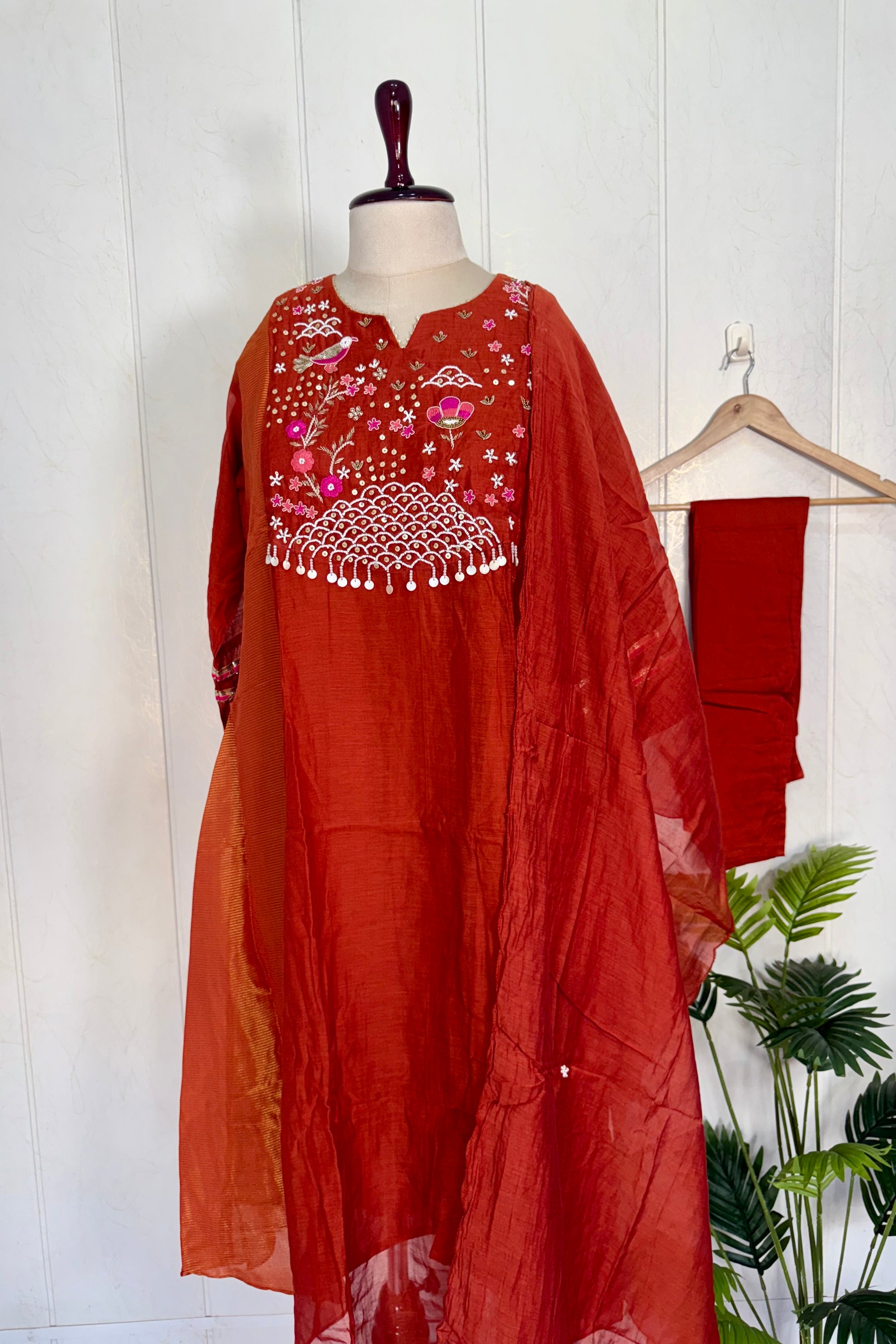 “Ishani” Premium Mul Chanderi A line Anarkali Kurta Set