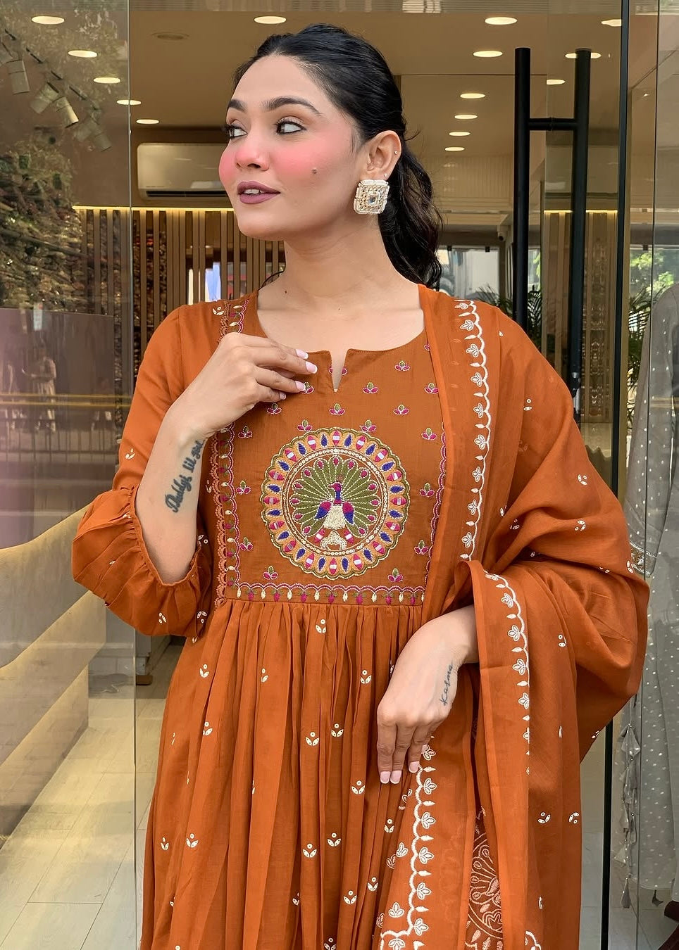 “SHYLA" Premium Mul cotton embroidered work Anarkali suit