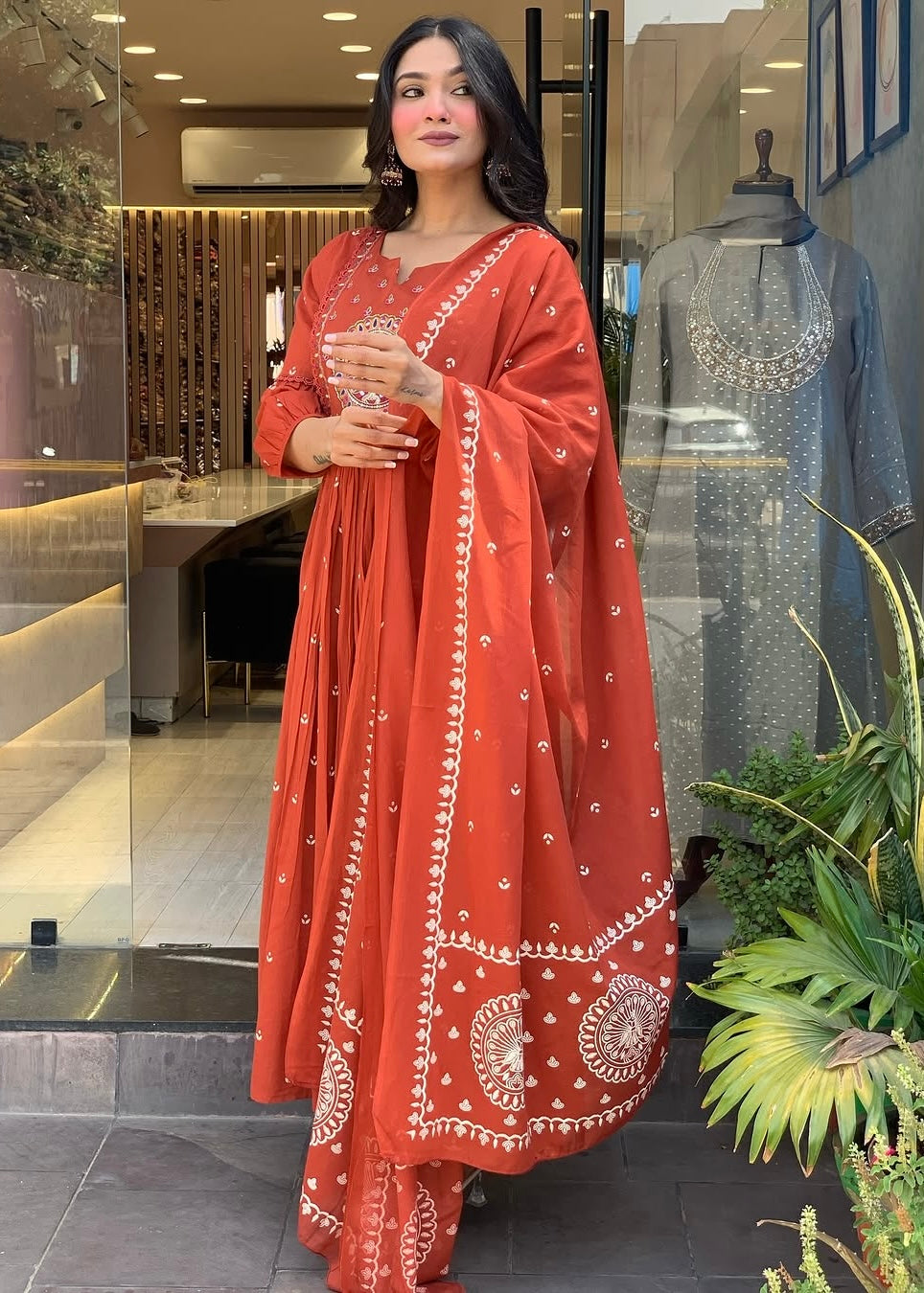 “SHYLA" Premium Mul cotton embroidered work Anarkali suit