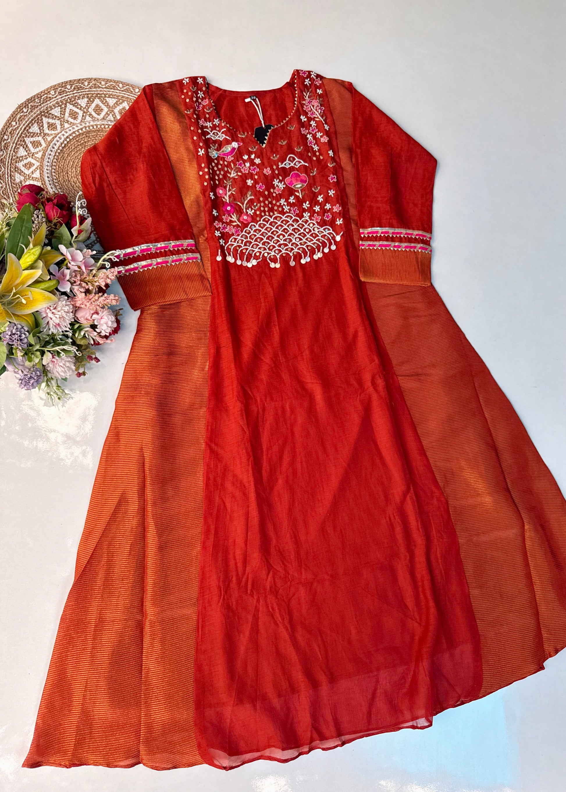 “Ishani” Premium Mul Chanderi A line Anarkali Kurta Set