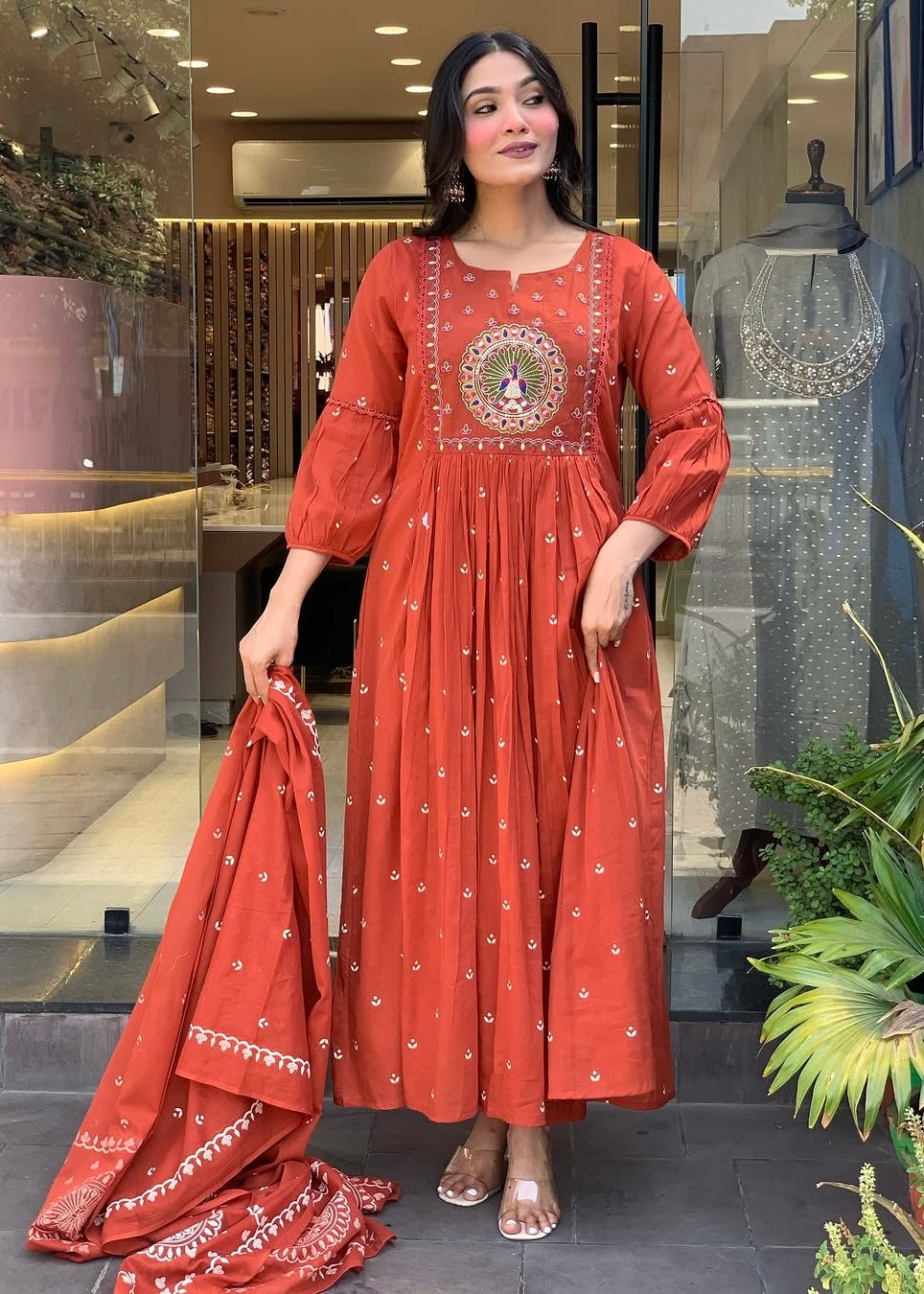 “SHYLA" Premium Mul cotton embroidered work Anarkali suit