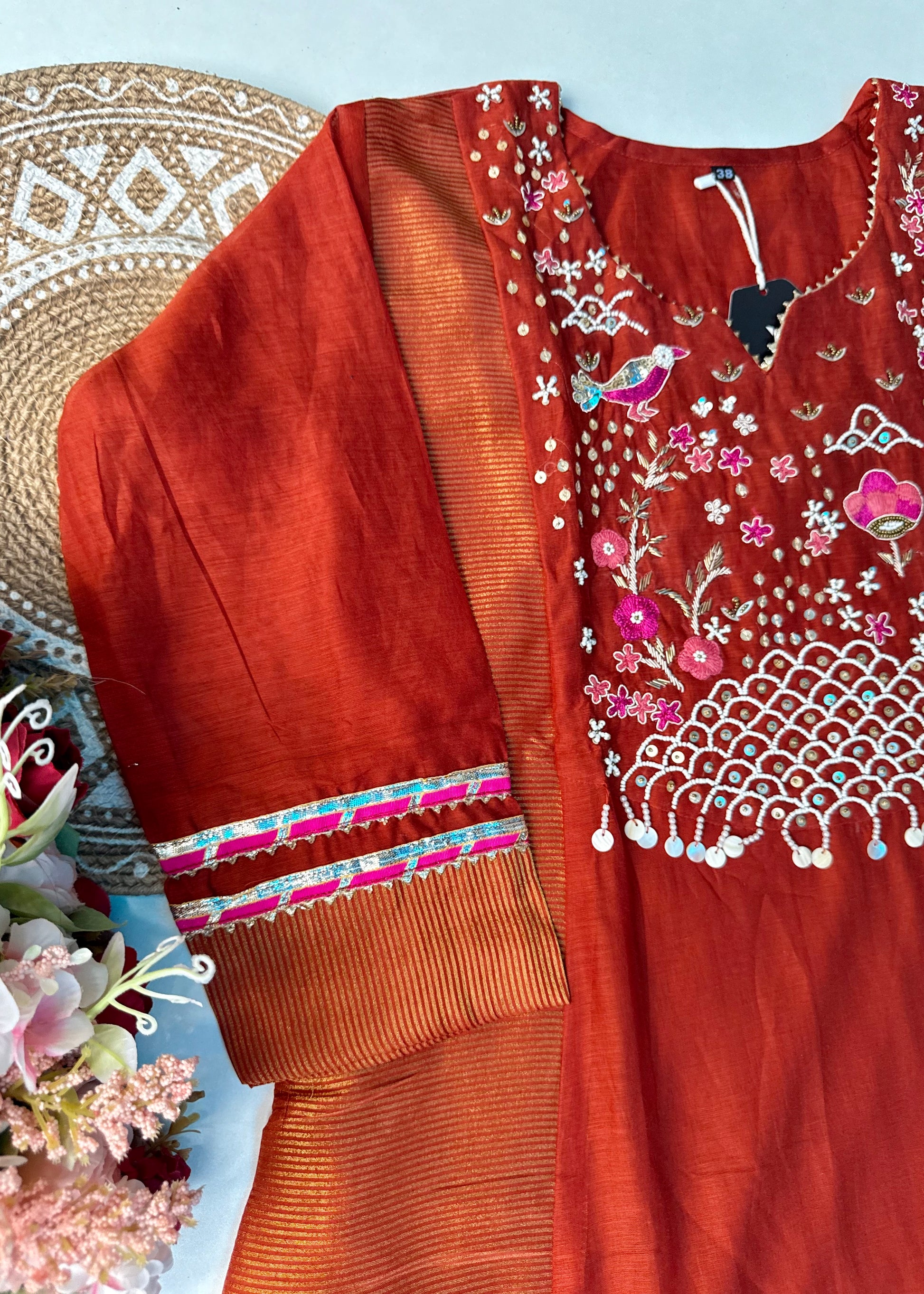 “Ishani” Premium Mul Chanderi A line Anarkali Kurta Set