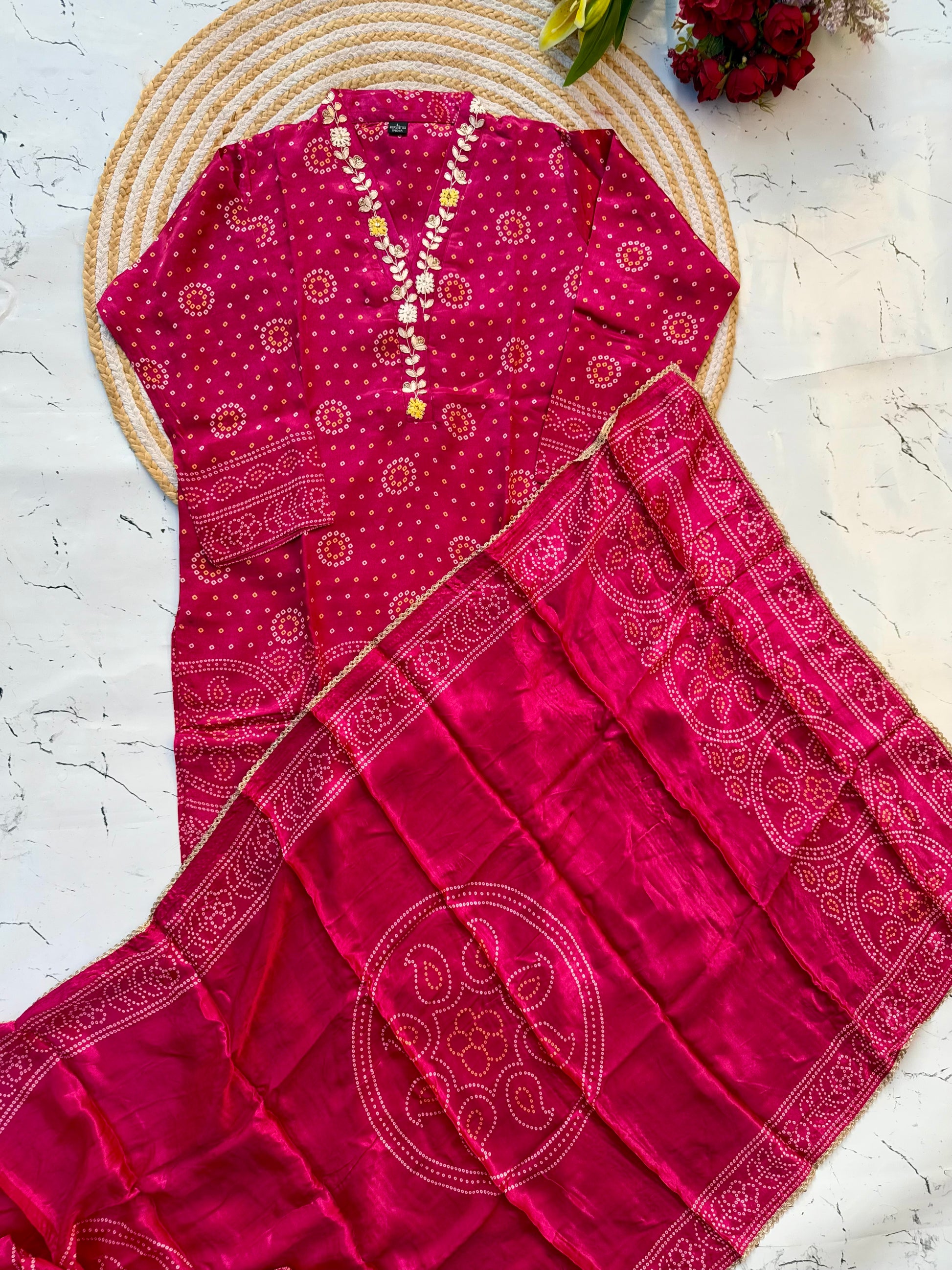 “Afsaana” Gajji silk kurti bottom with gajji silk dupatta set