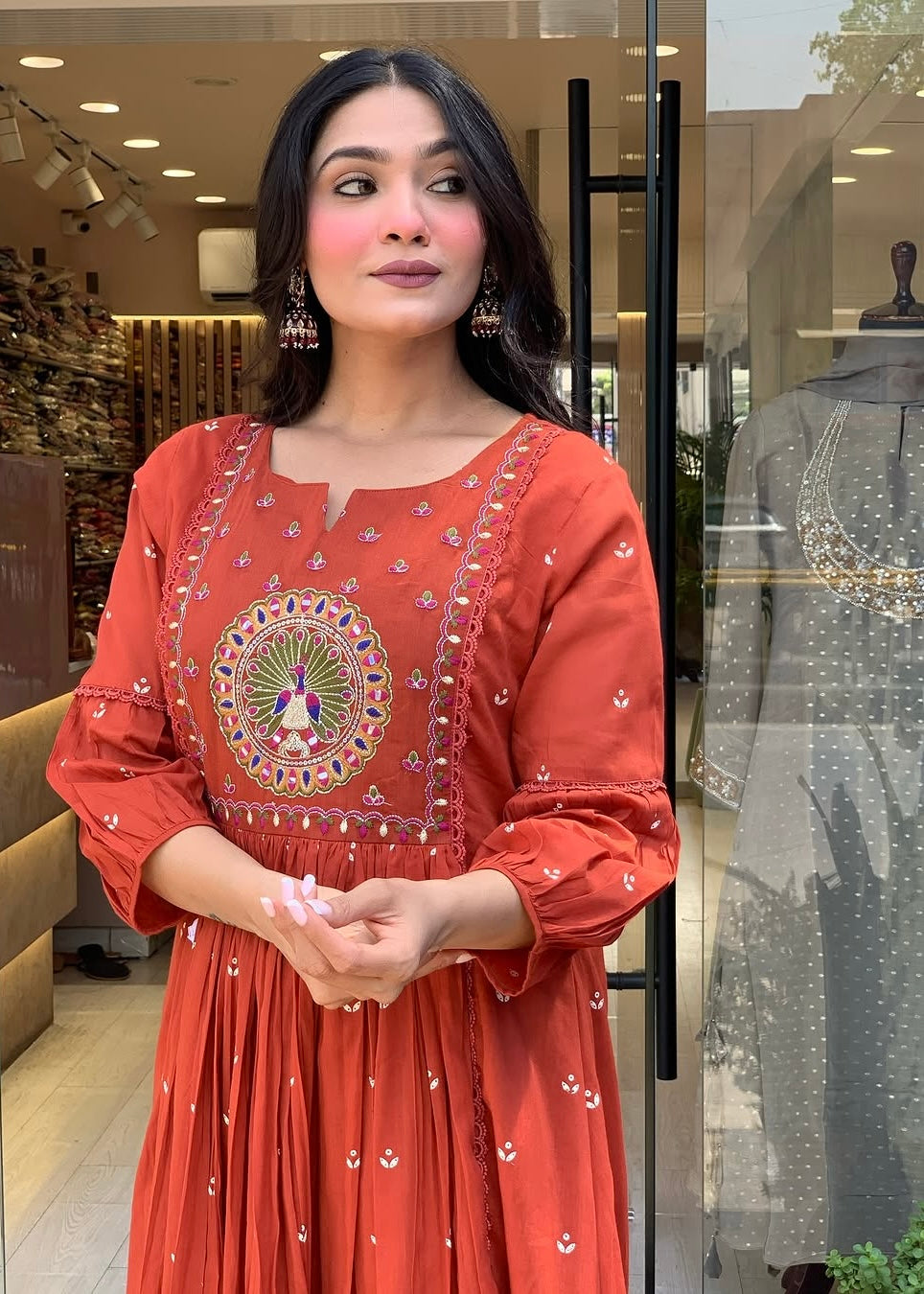 “SHYLA" Premium Mul cotton embroidered work Anarkali suit