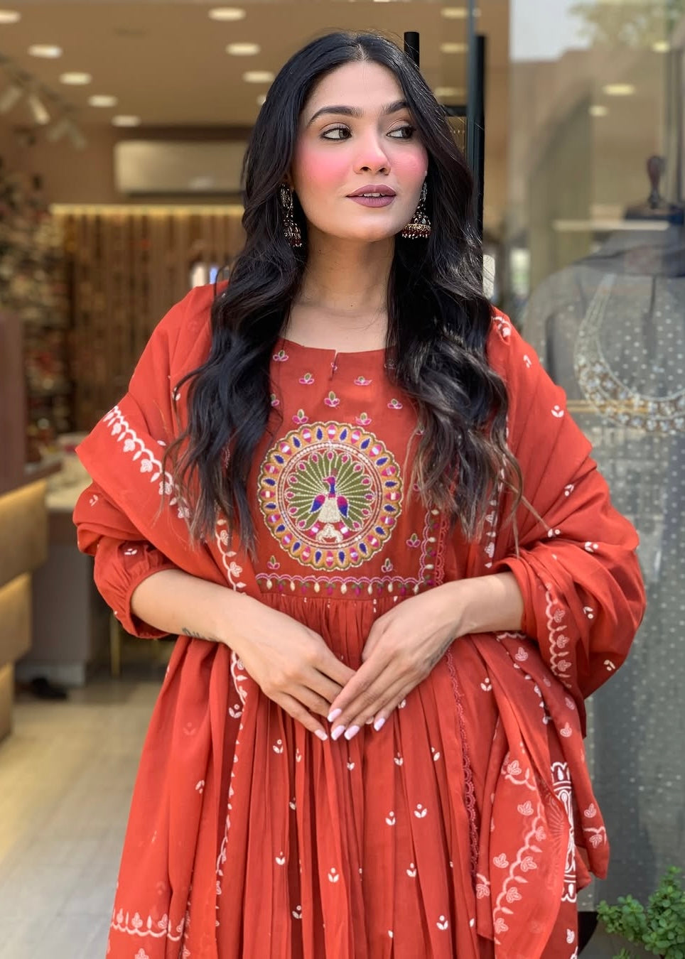 “SHYLA" Premium Mul cotton embroidered work Anarkali suit