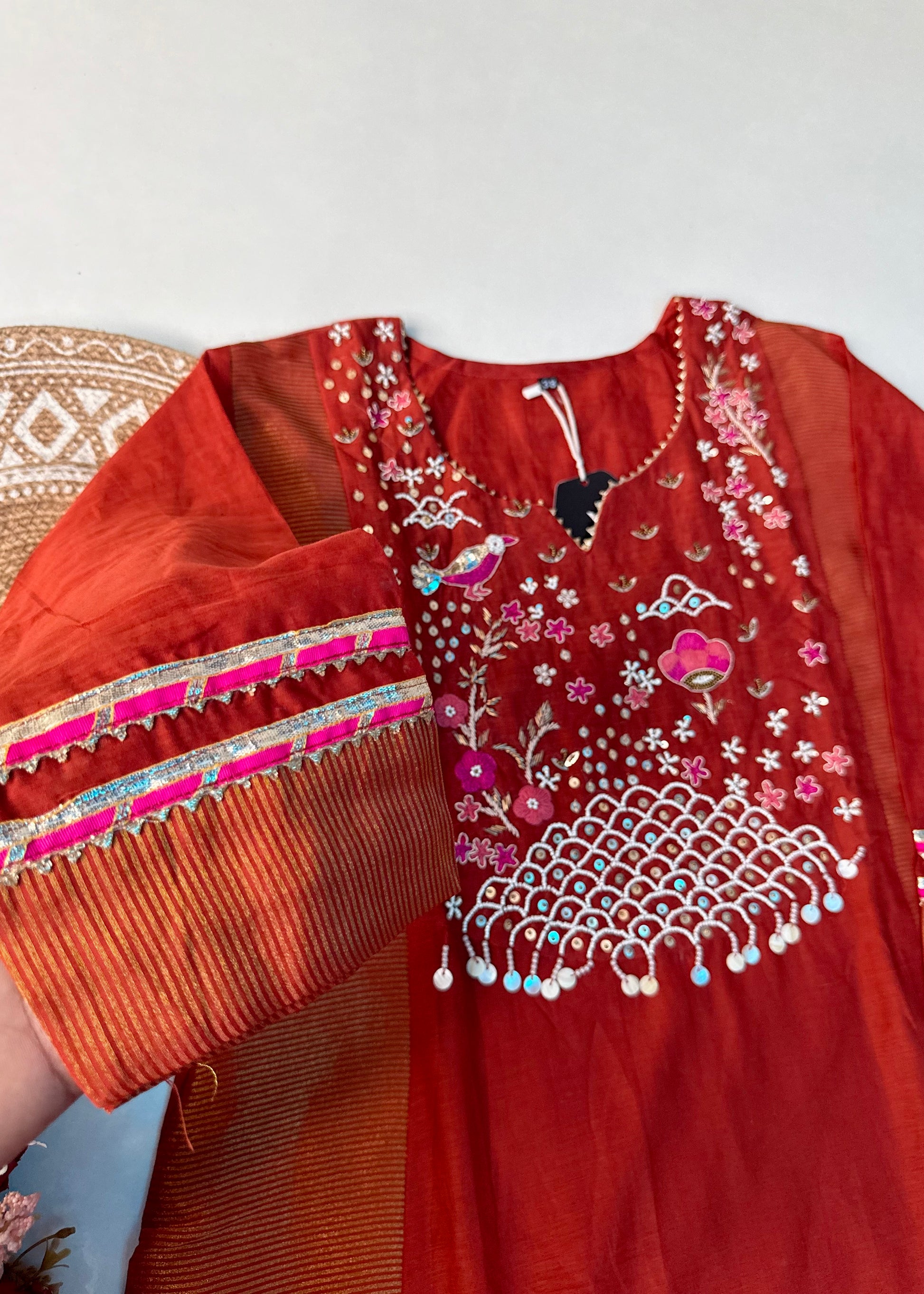 “Ishani” Premium Mul Chanderi A line Anarkali Kurta Set