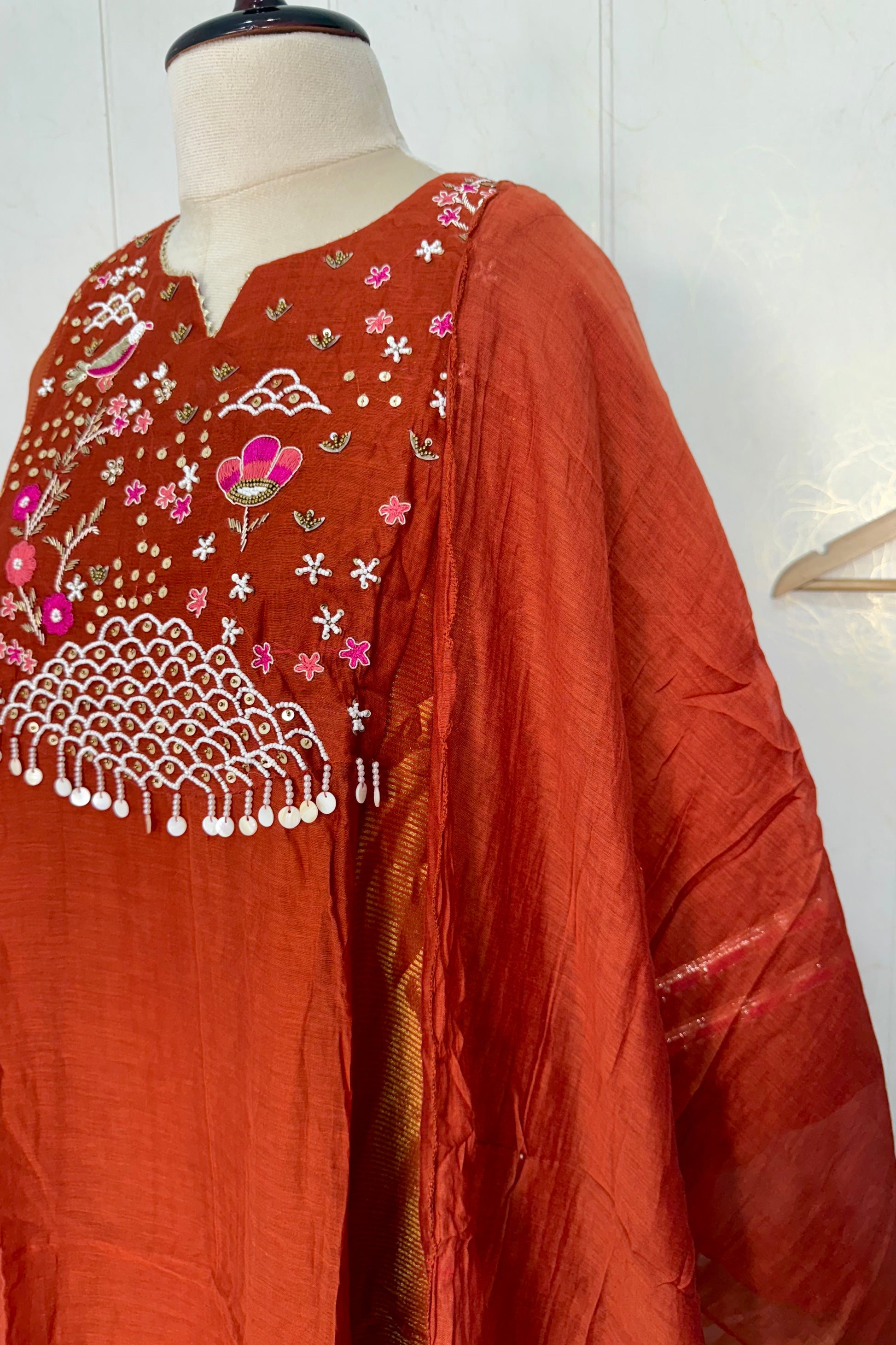 “Ishani” Premium Mul Chanderi A line Anarkali Kurta Set