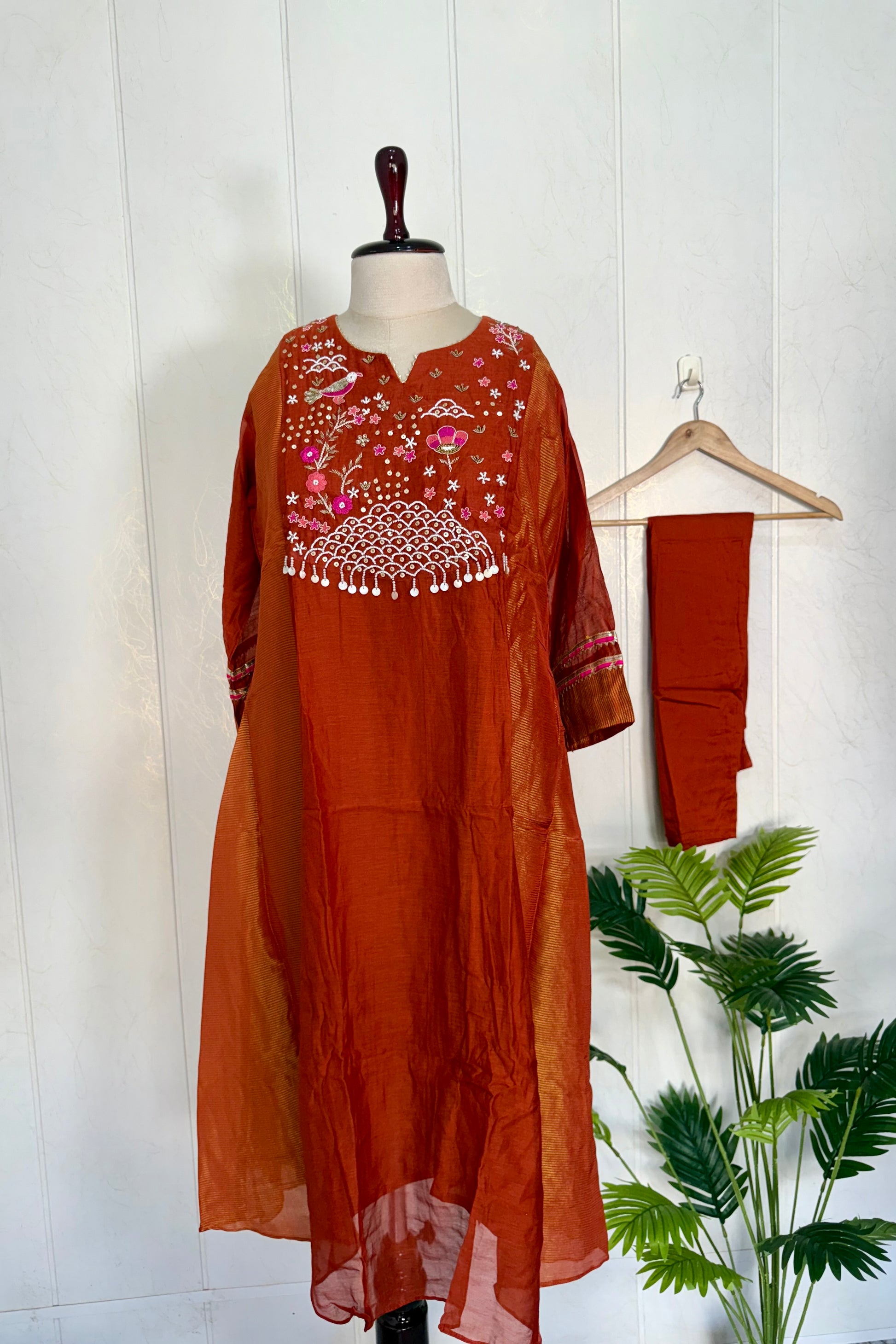 “Ishani” Premium Mul Chanderi A line Anarkali Kurta Set