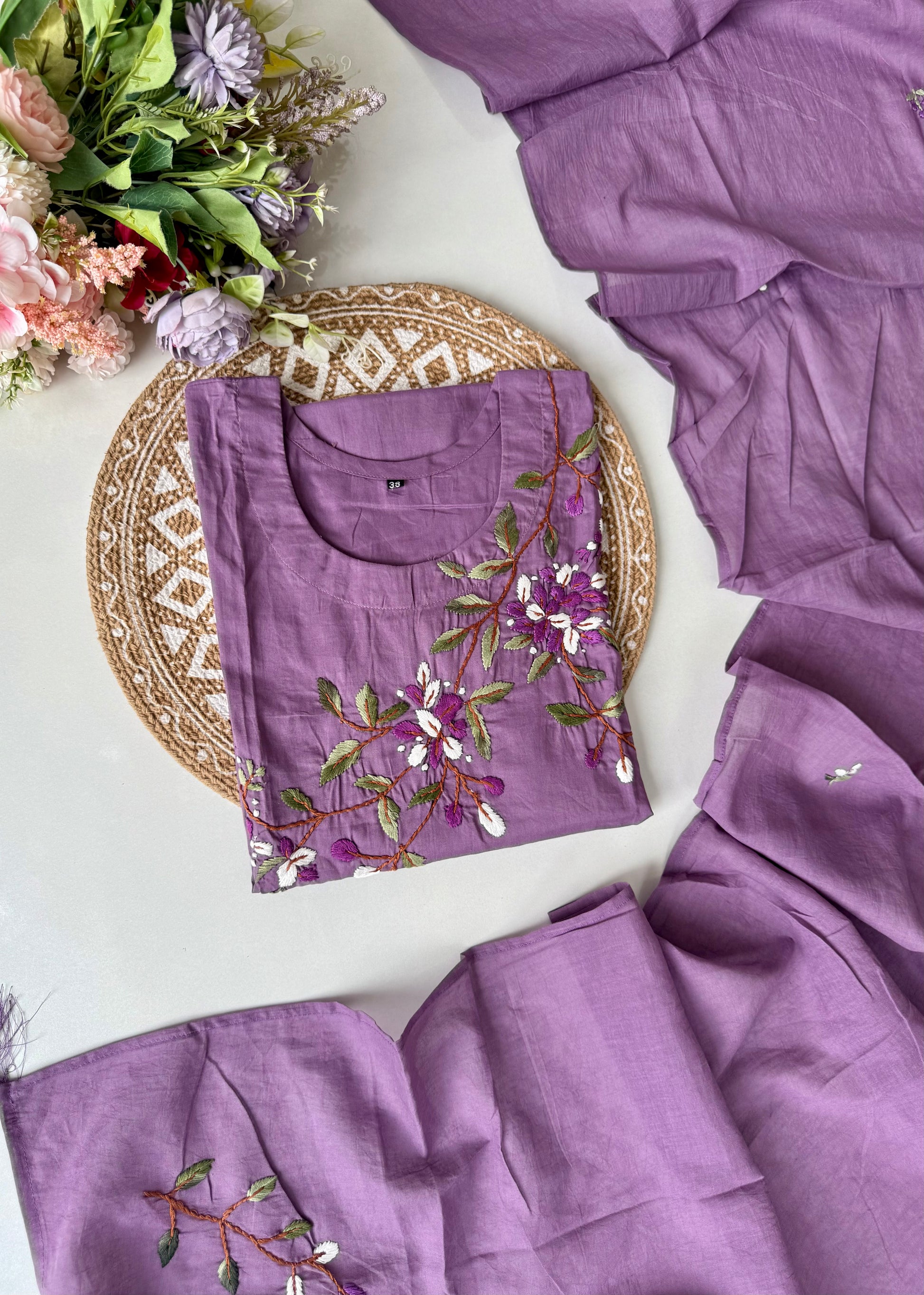 “Avnika” Premium cotton thread work kurta set