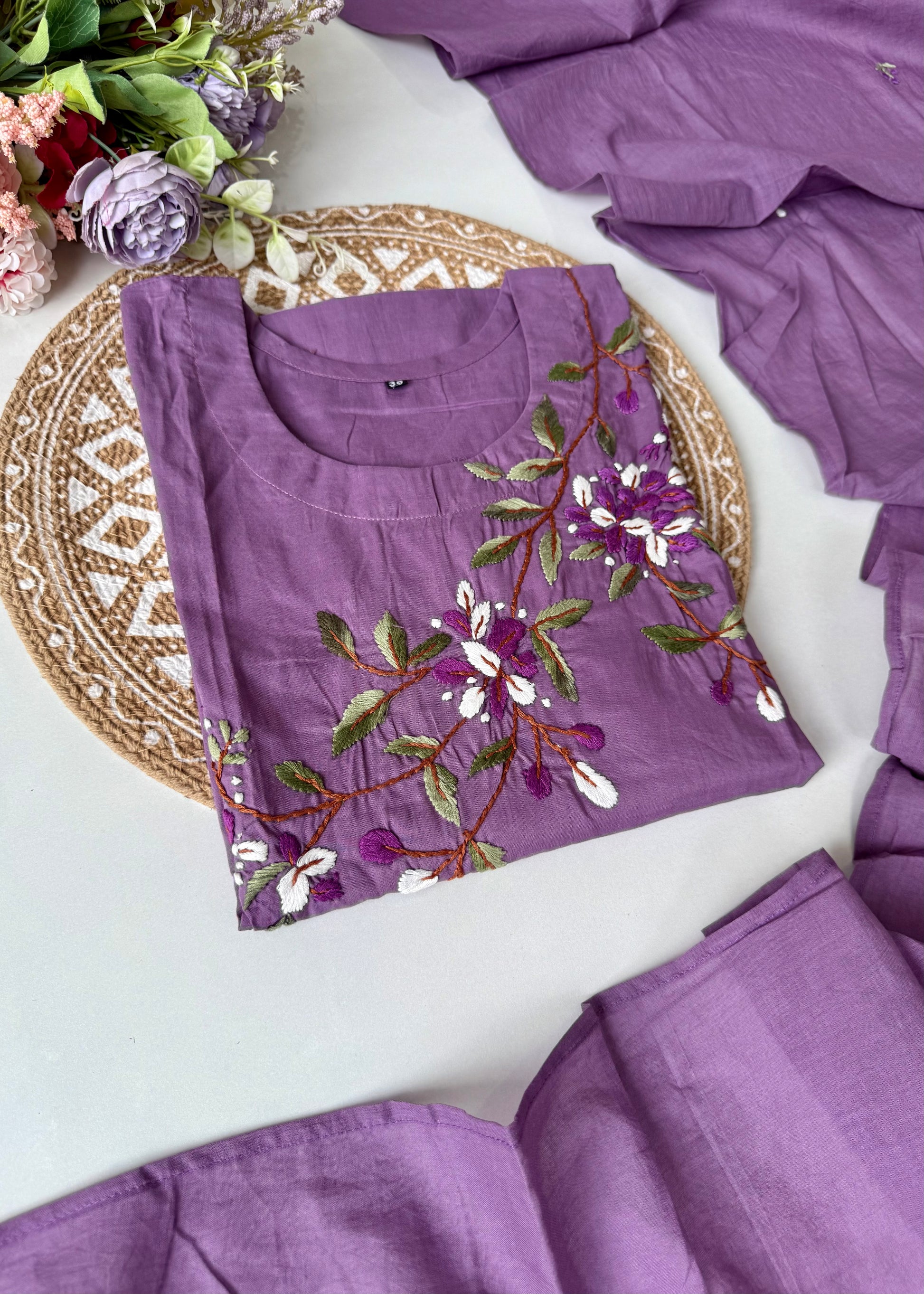 “Avnika” Premium cotton thread work kurta set