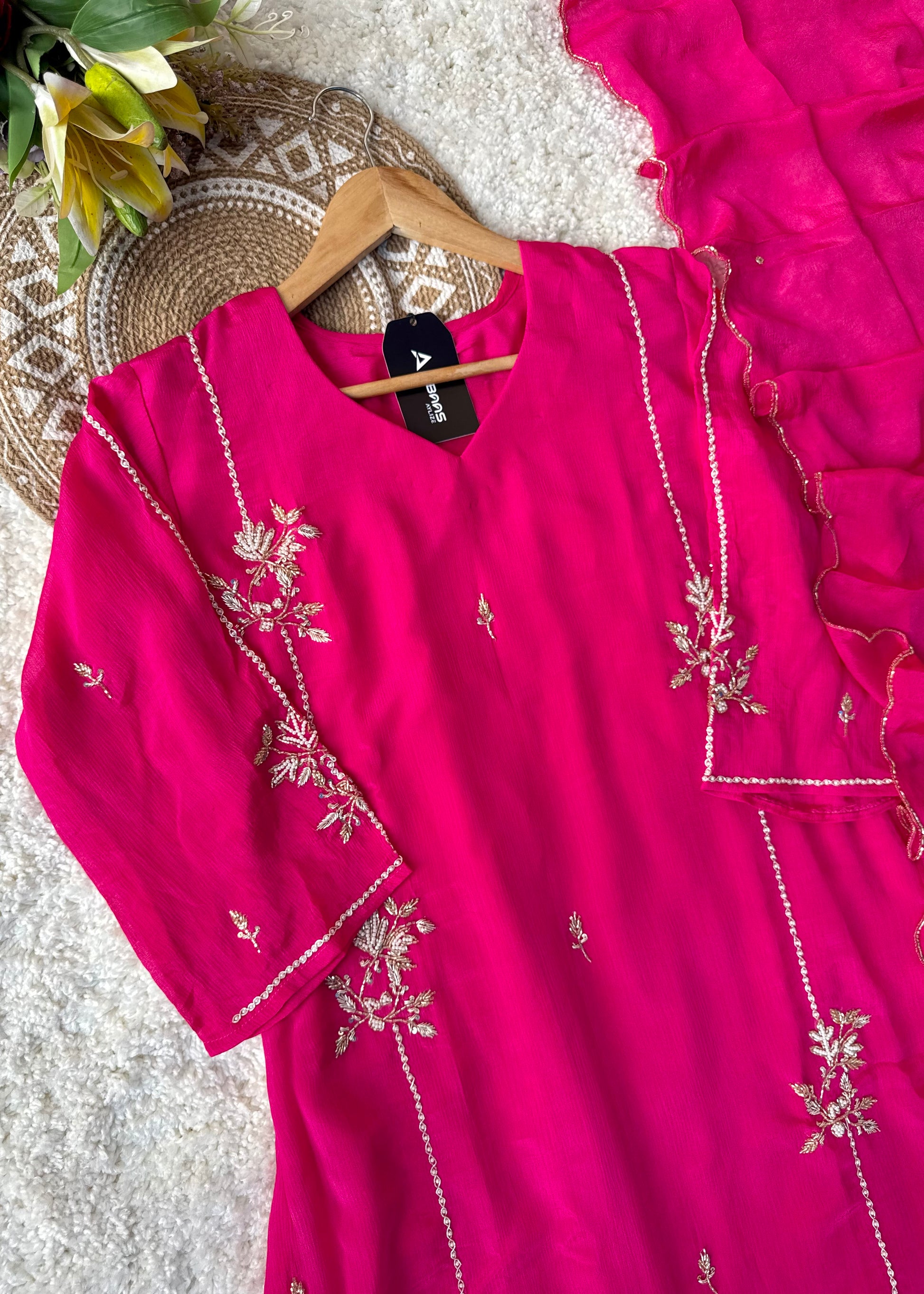 “Noor” Introducing Royal Blue & Hot Pink Heavy Handwork Chinnon A Line Suit