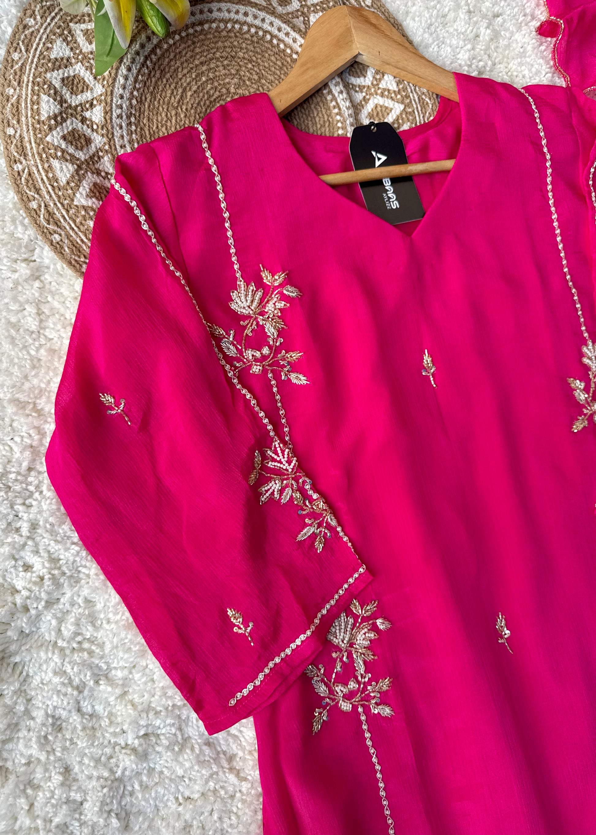 “Noor” Introducing Royal Blue & Hot Pink Heavy Handwork Chinnon A Line Suit