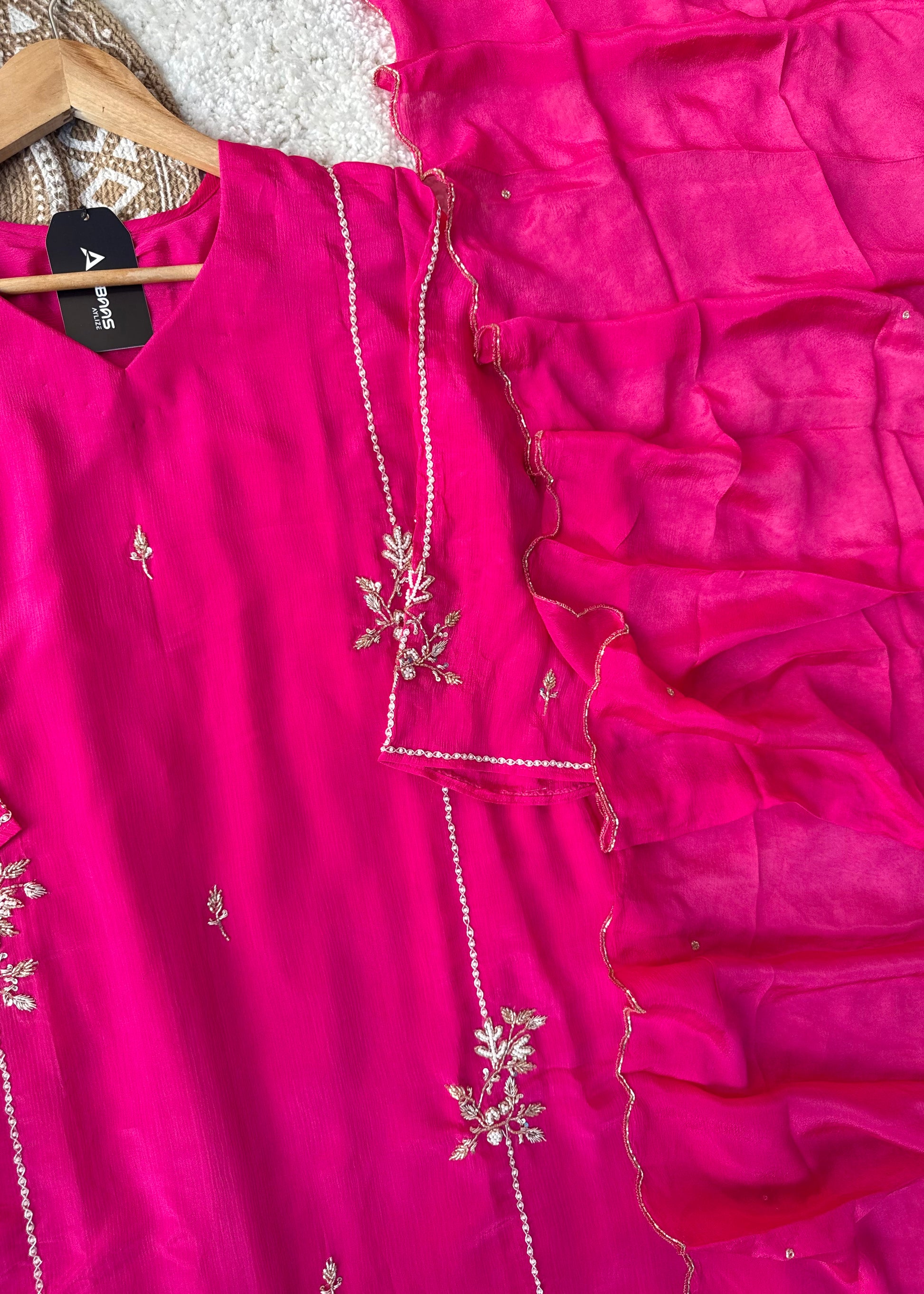 “Noor” Introducing Royal Blue & Hot Pink Heavy Handwork Chinnon A Line Suit