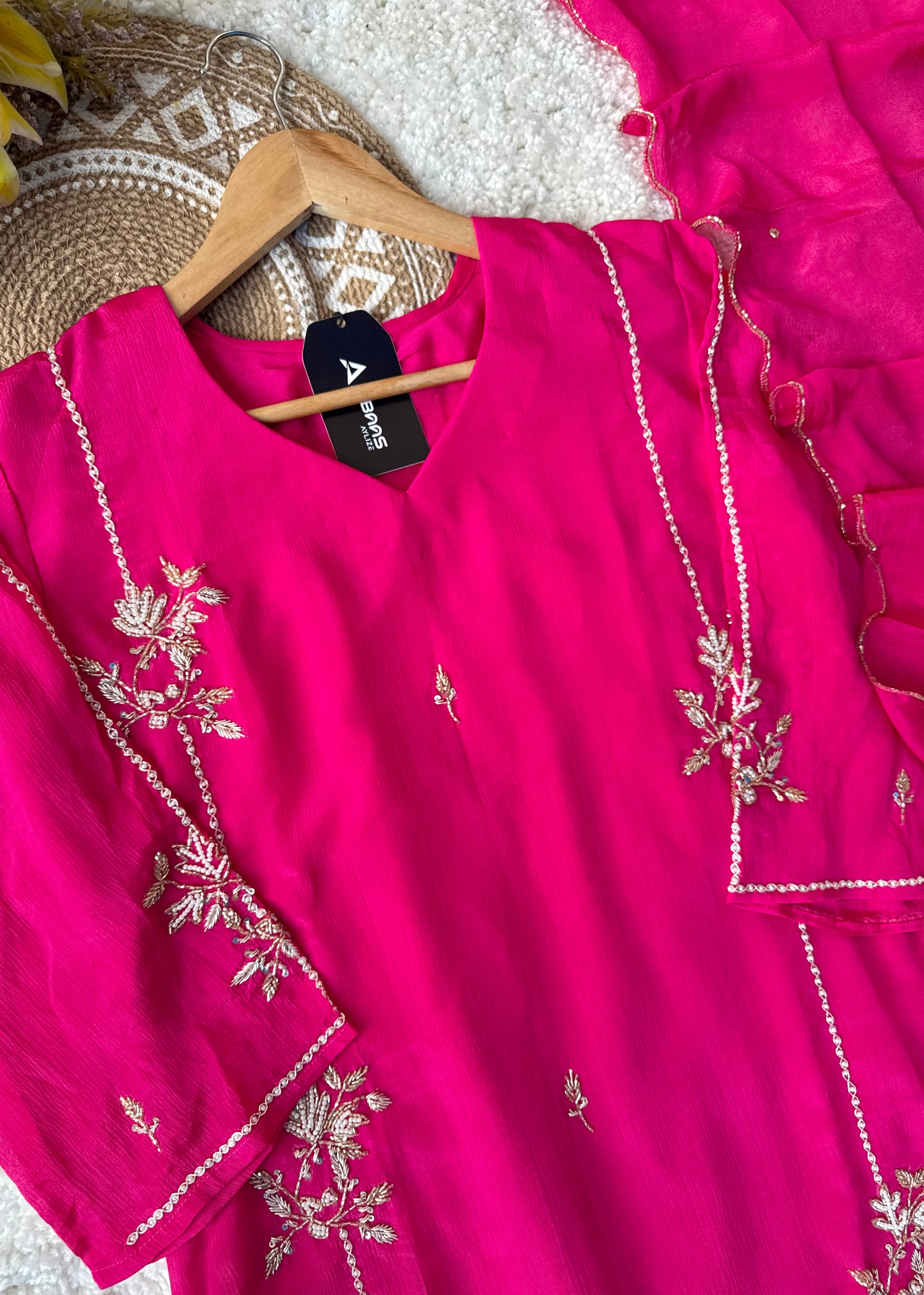 “Noor” Introducing Royal Blue & Hot Pink Heavy Handwork Chinnon A Line Suit