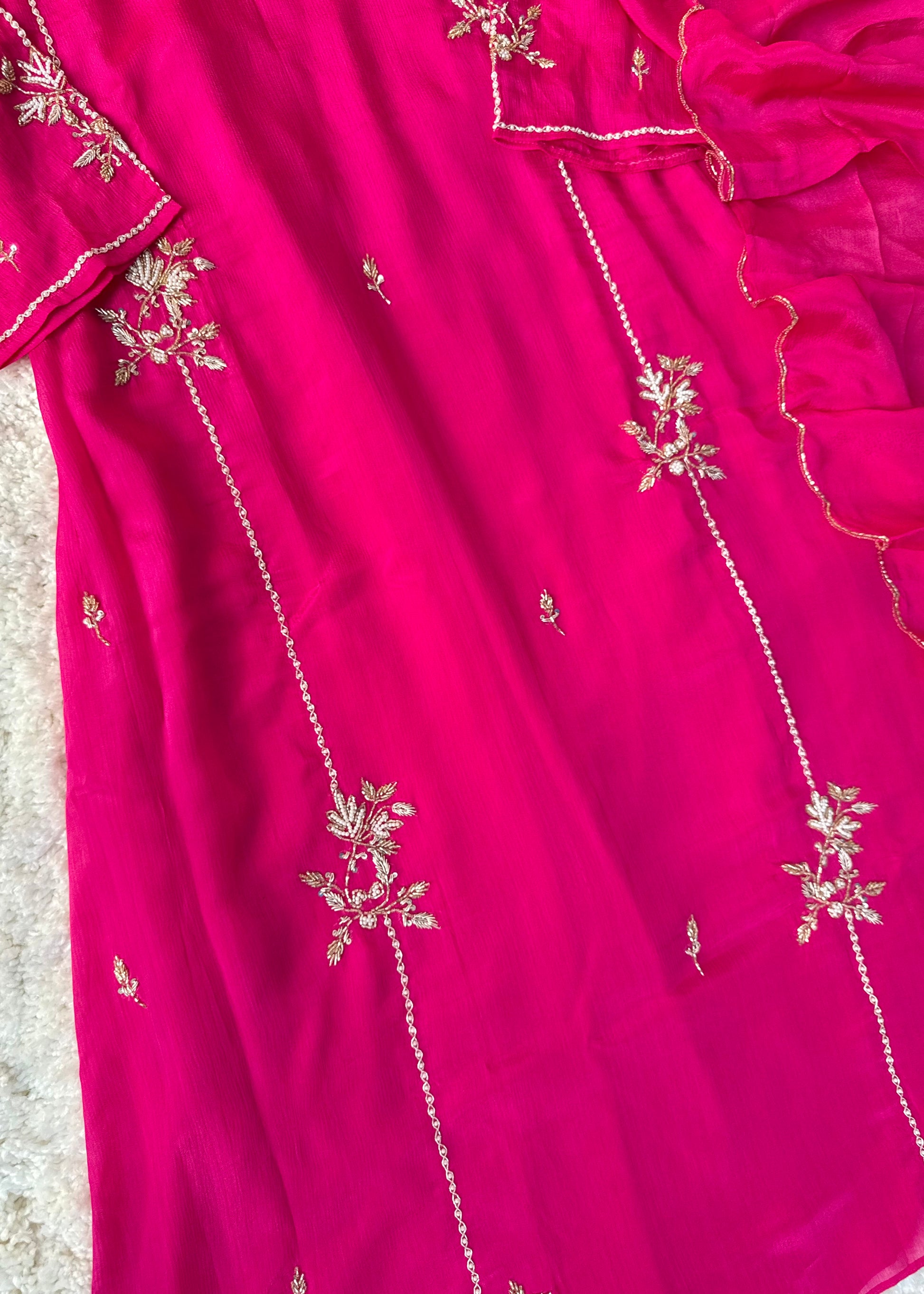 “Noor” Introducing Royal Blue & Hot Pink Heavy Handwork Chinnon A Line Suit
