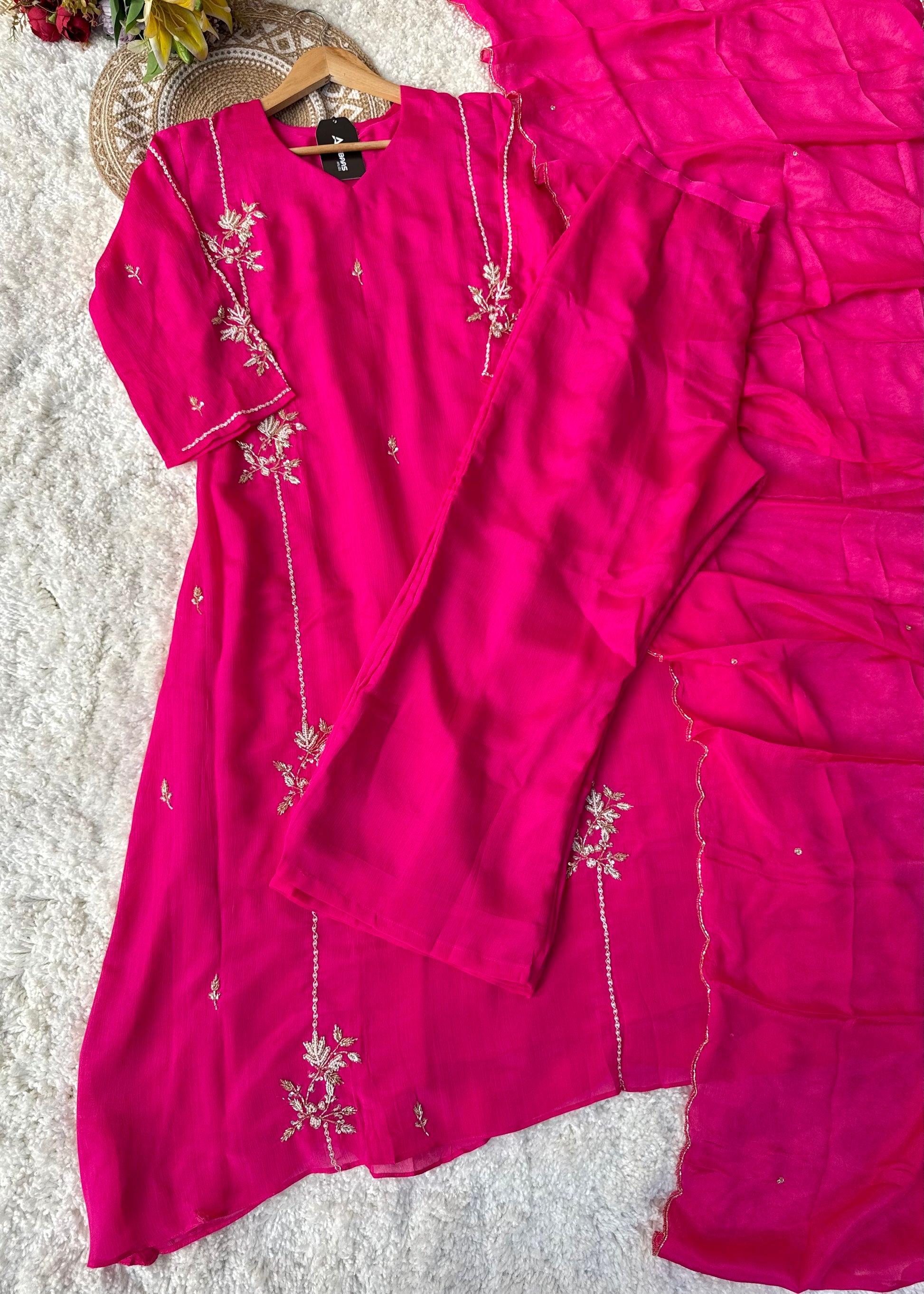 “Noor” Introducing Royal Blue & Hot Pink Heavy Handwork Chinnon A Line Suit