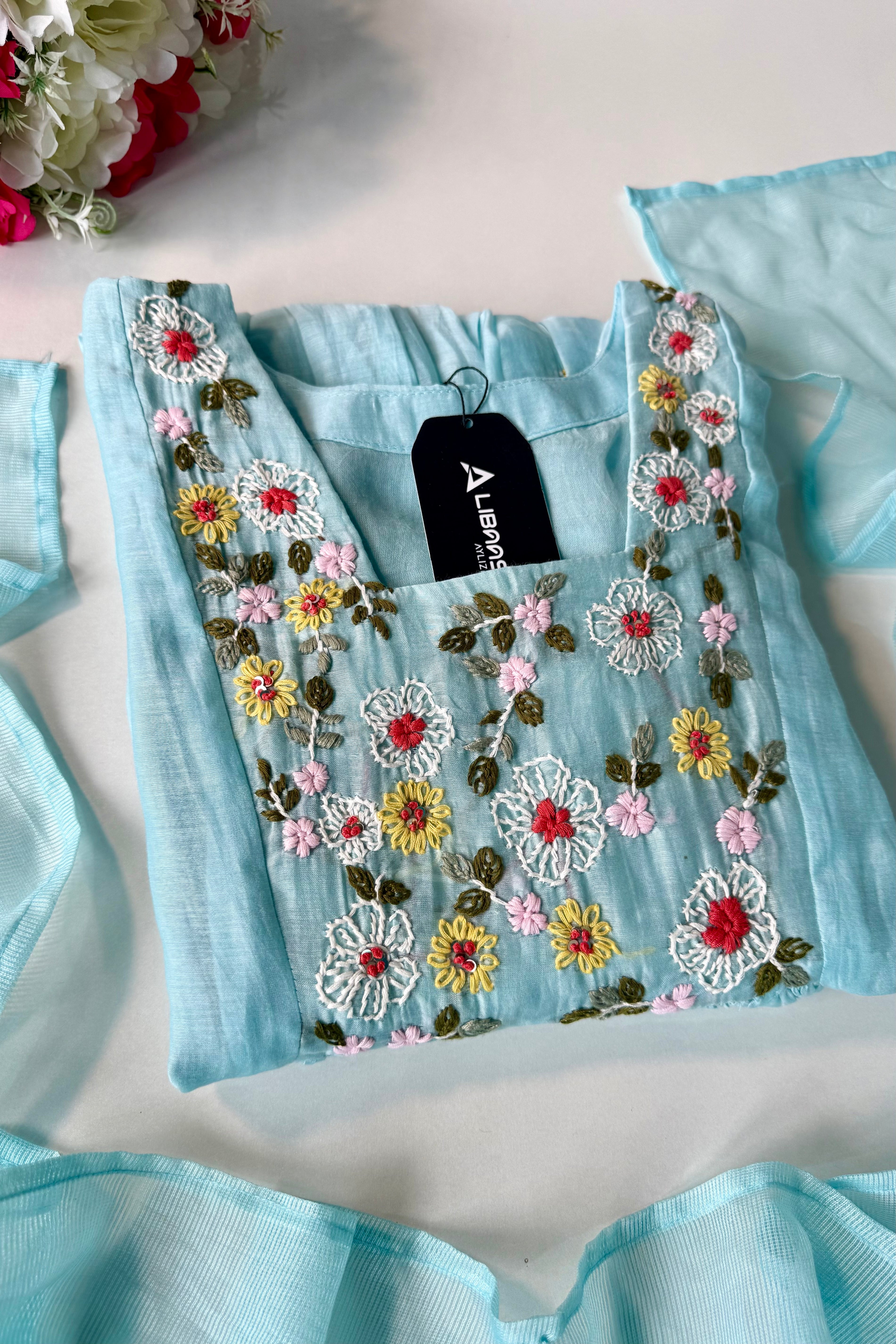 💙”Mayra – Premium Mul Chanderi A-Line Kurta Set