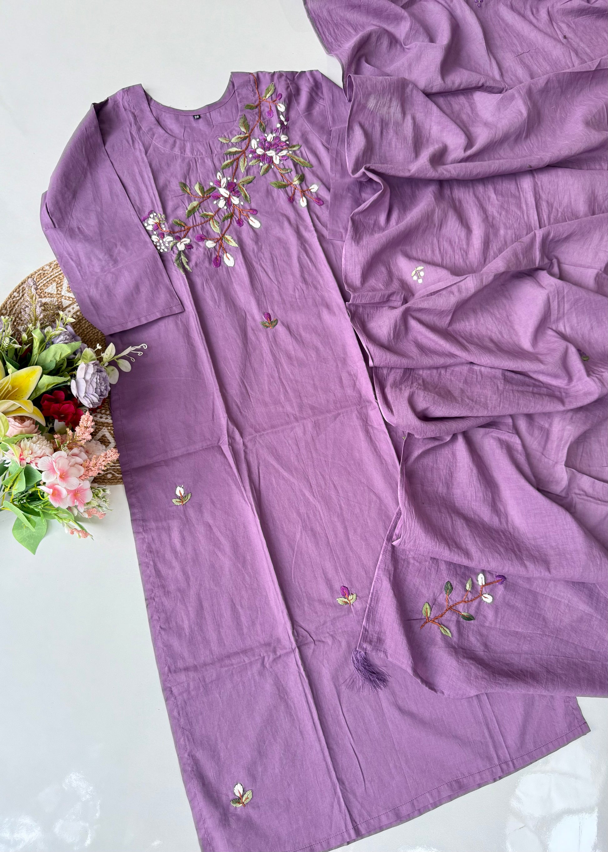 “Avnika” Premium cotton thread work kurta set