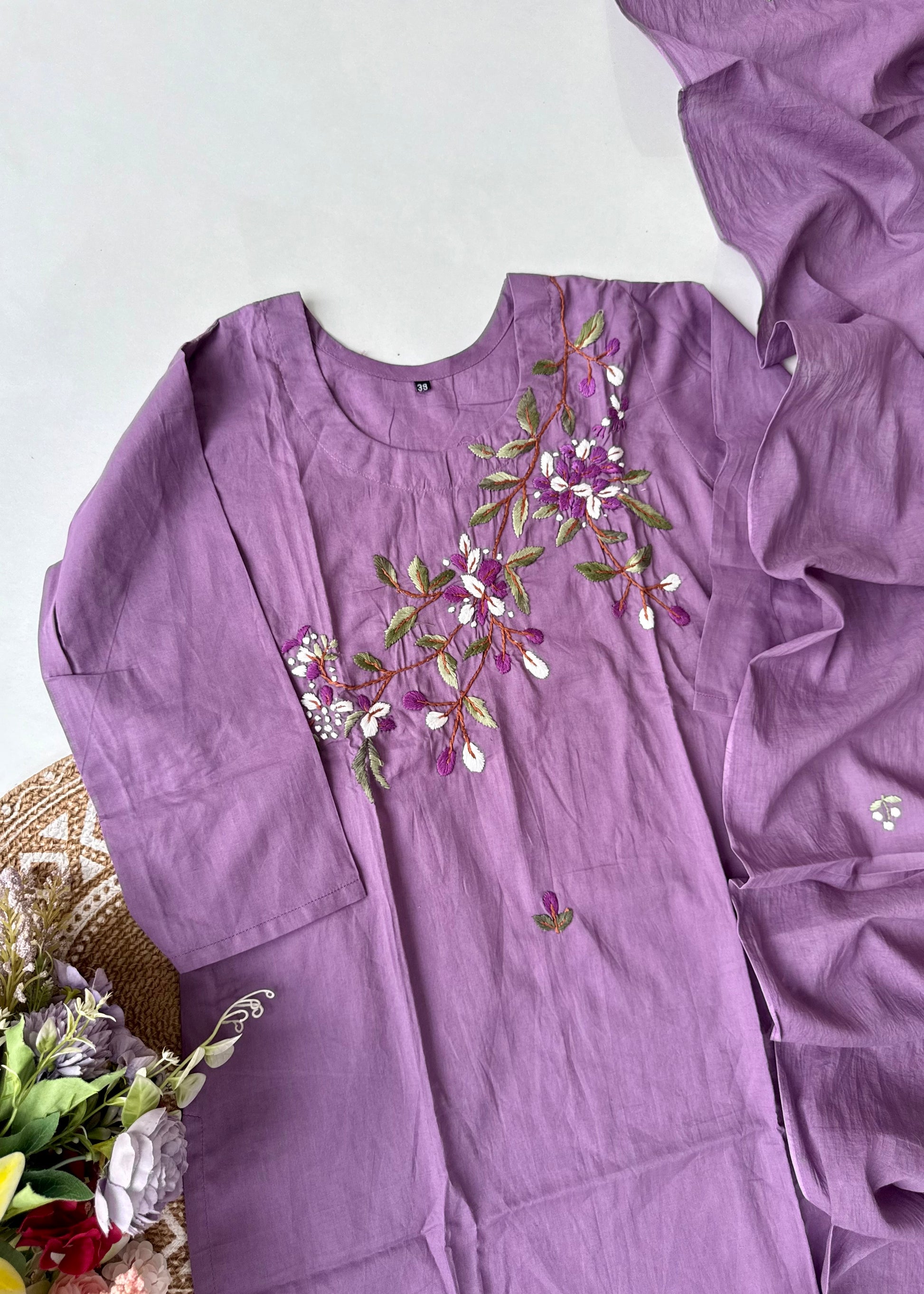 “Avnika” Premium cotton thread work kurta set