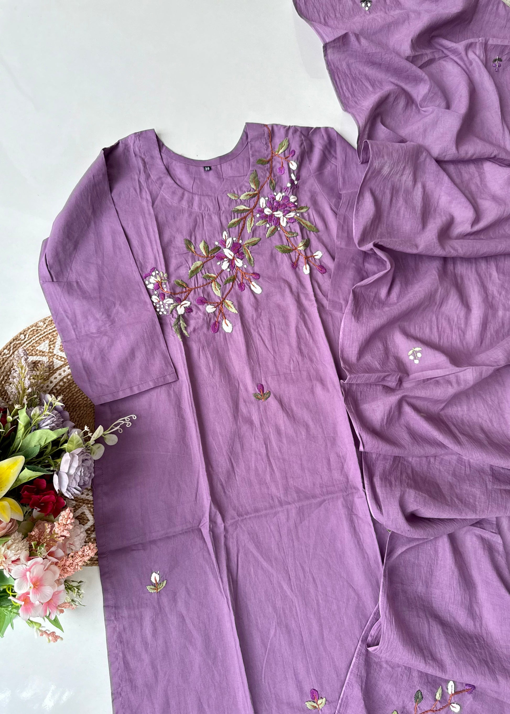 “Avnika” Premium cotton thread work kurta set